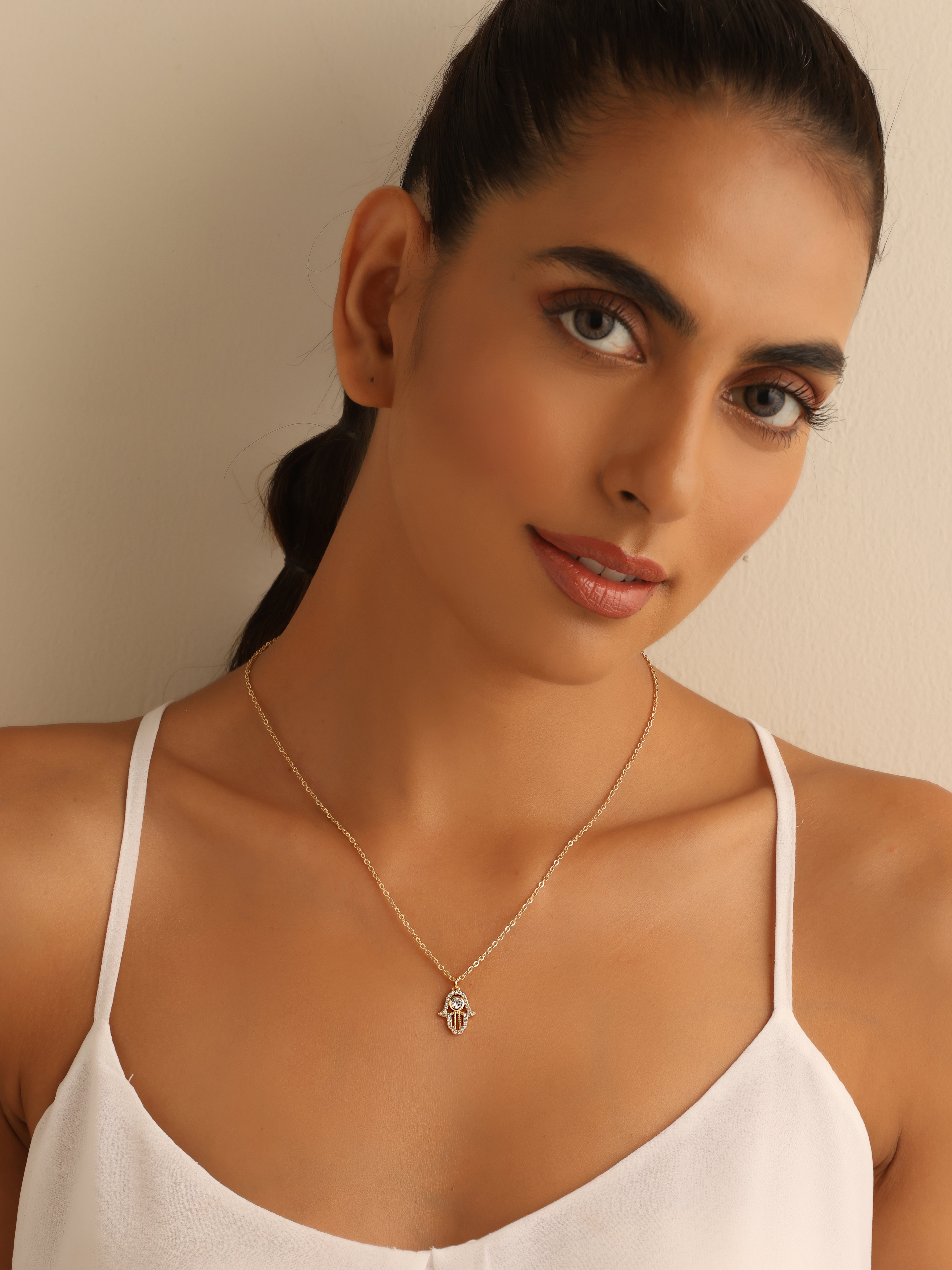 Solitaire Hamsa Necklace
