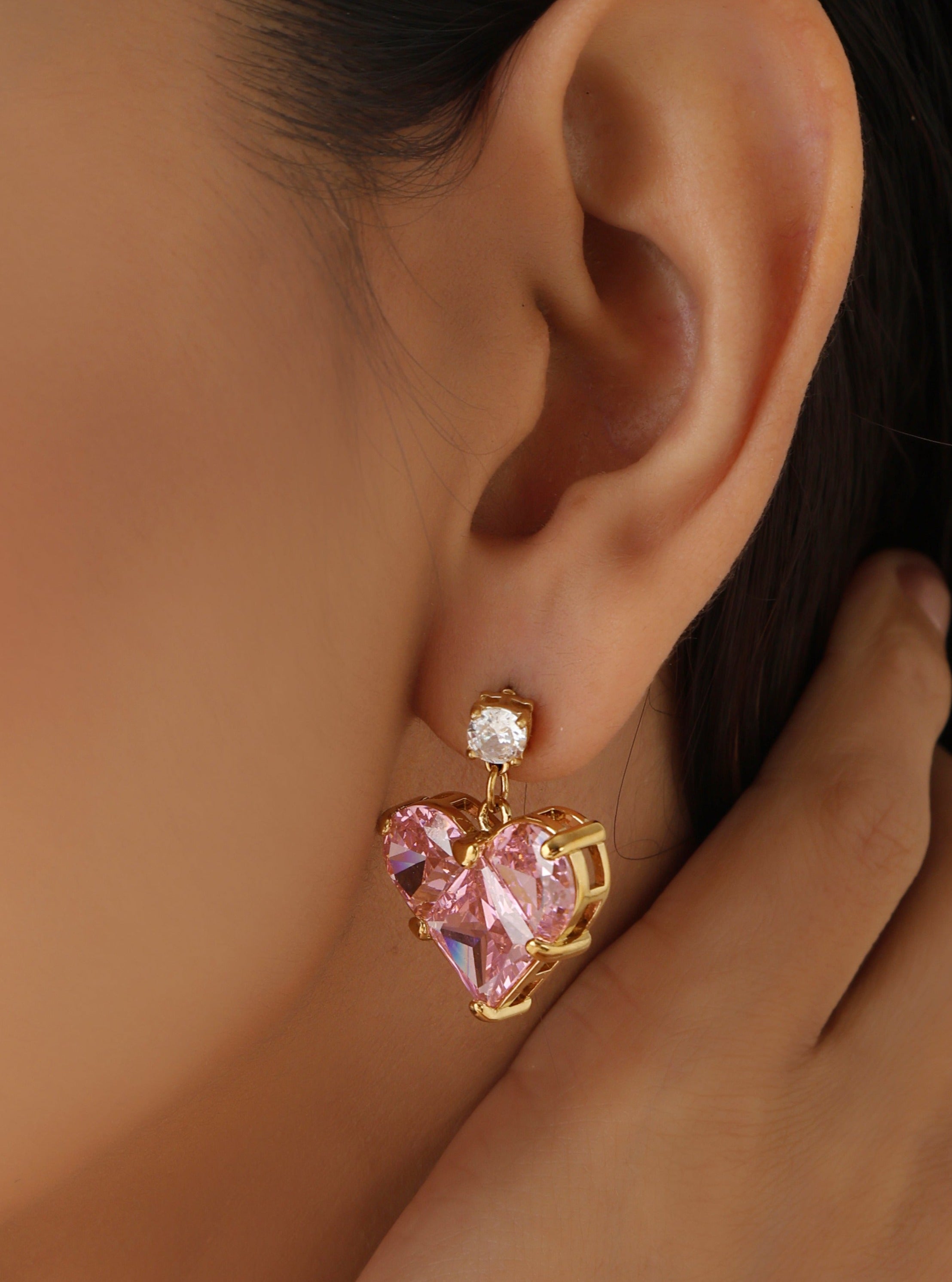 Pink Cubic Zirconia Heart Earrings