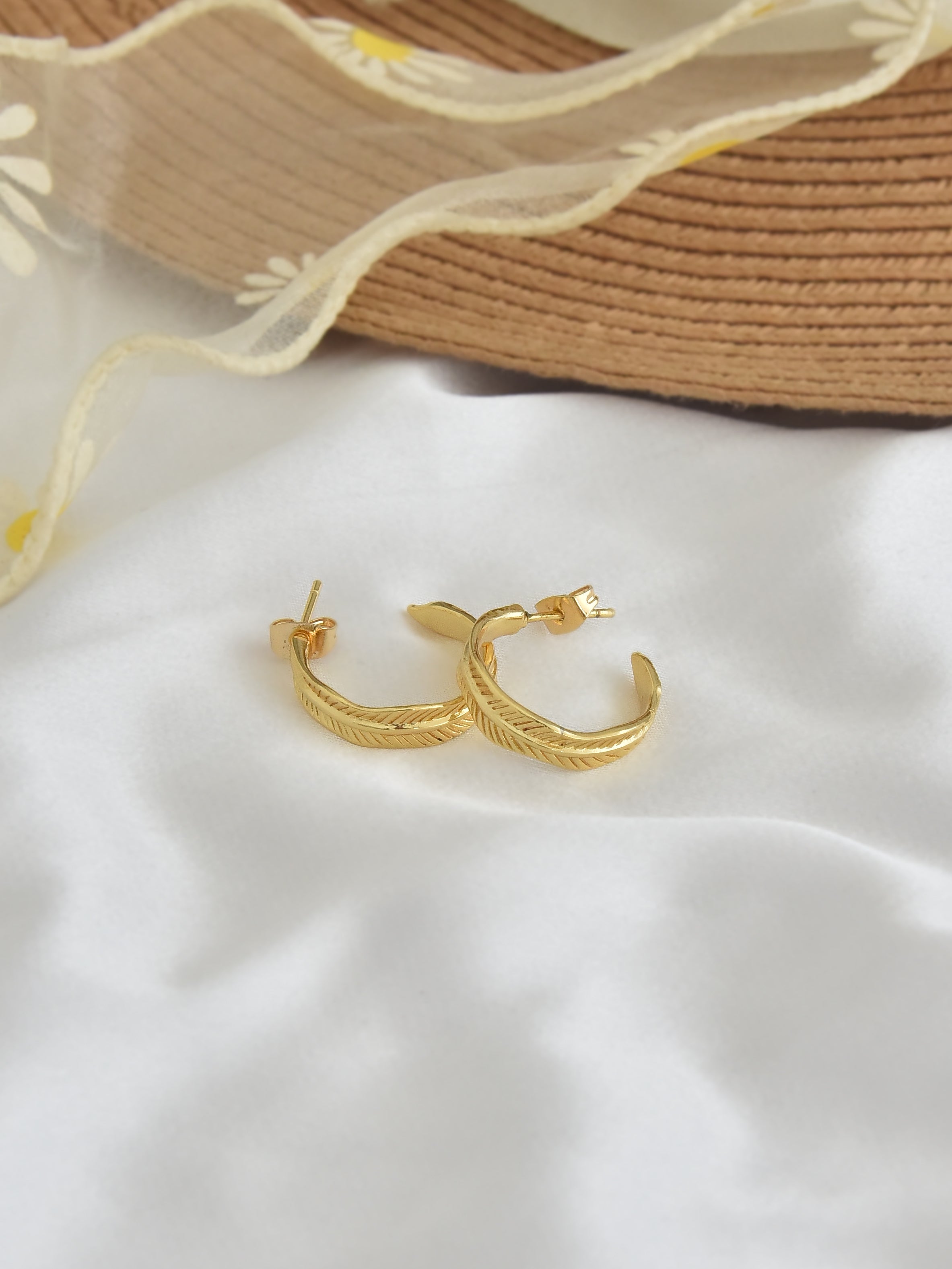 Engraved Leaf Hoop Earrings