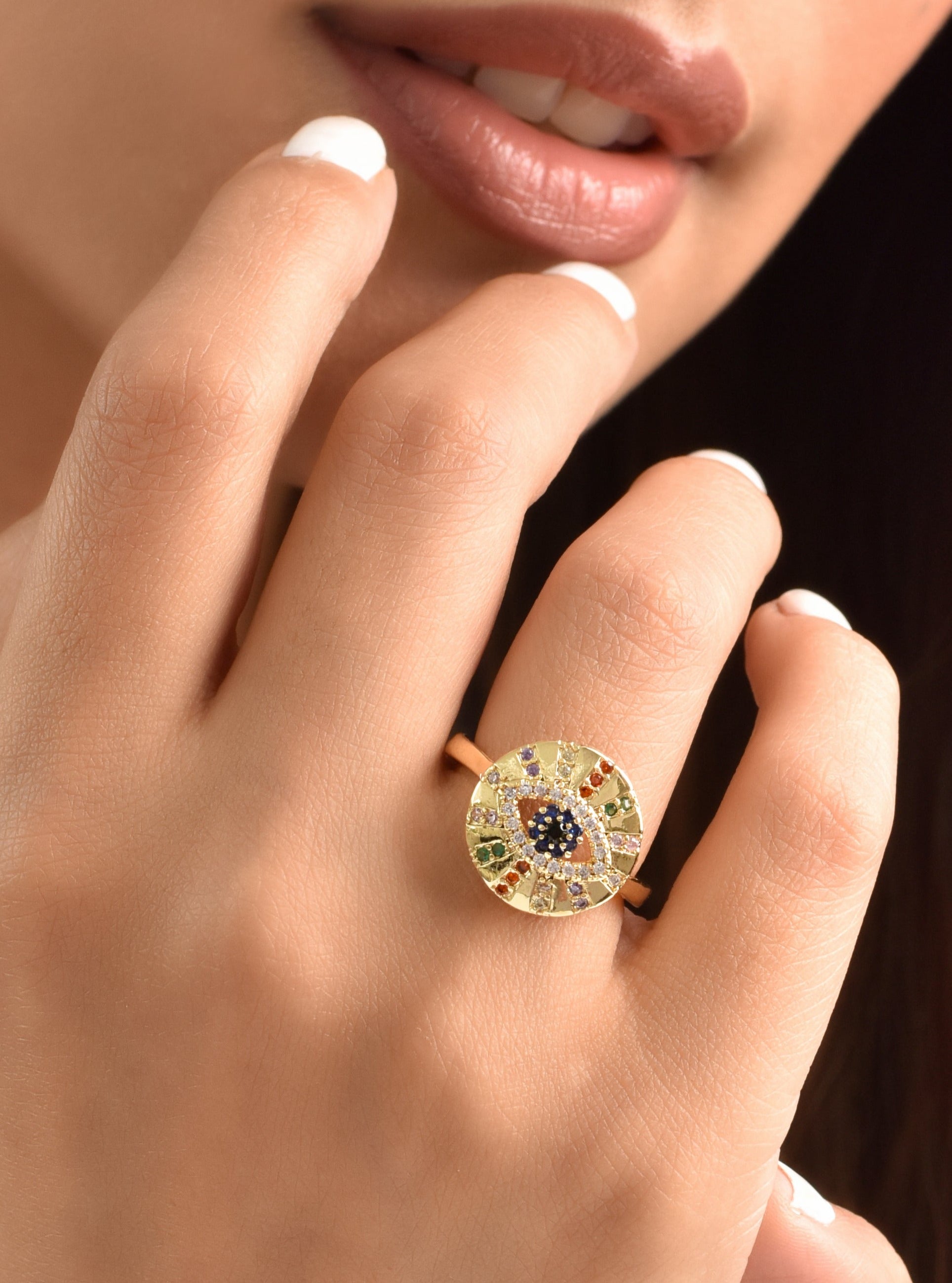 Medallion Evil Eye Ring