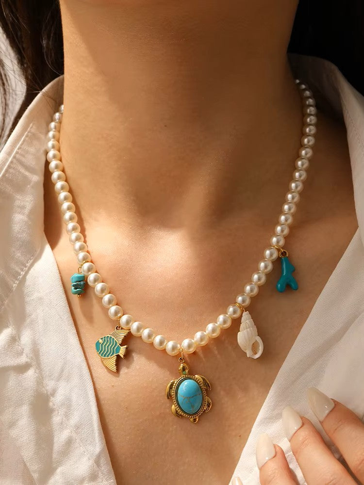 Pearl Turquoise Beach Necklace