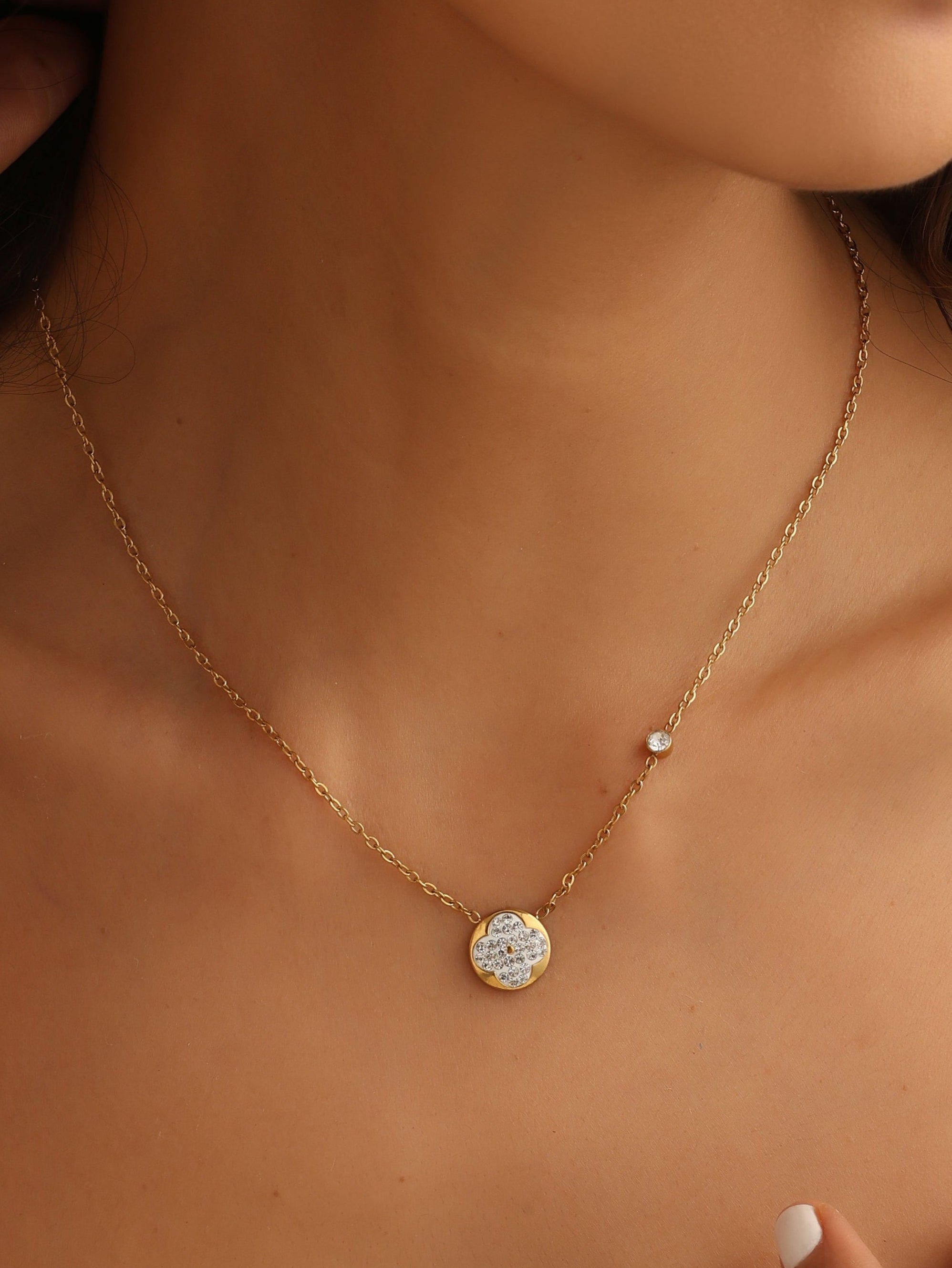 White Bling Clover Necklace