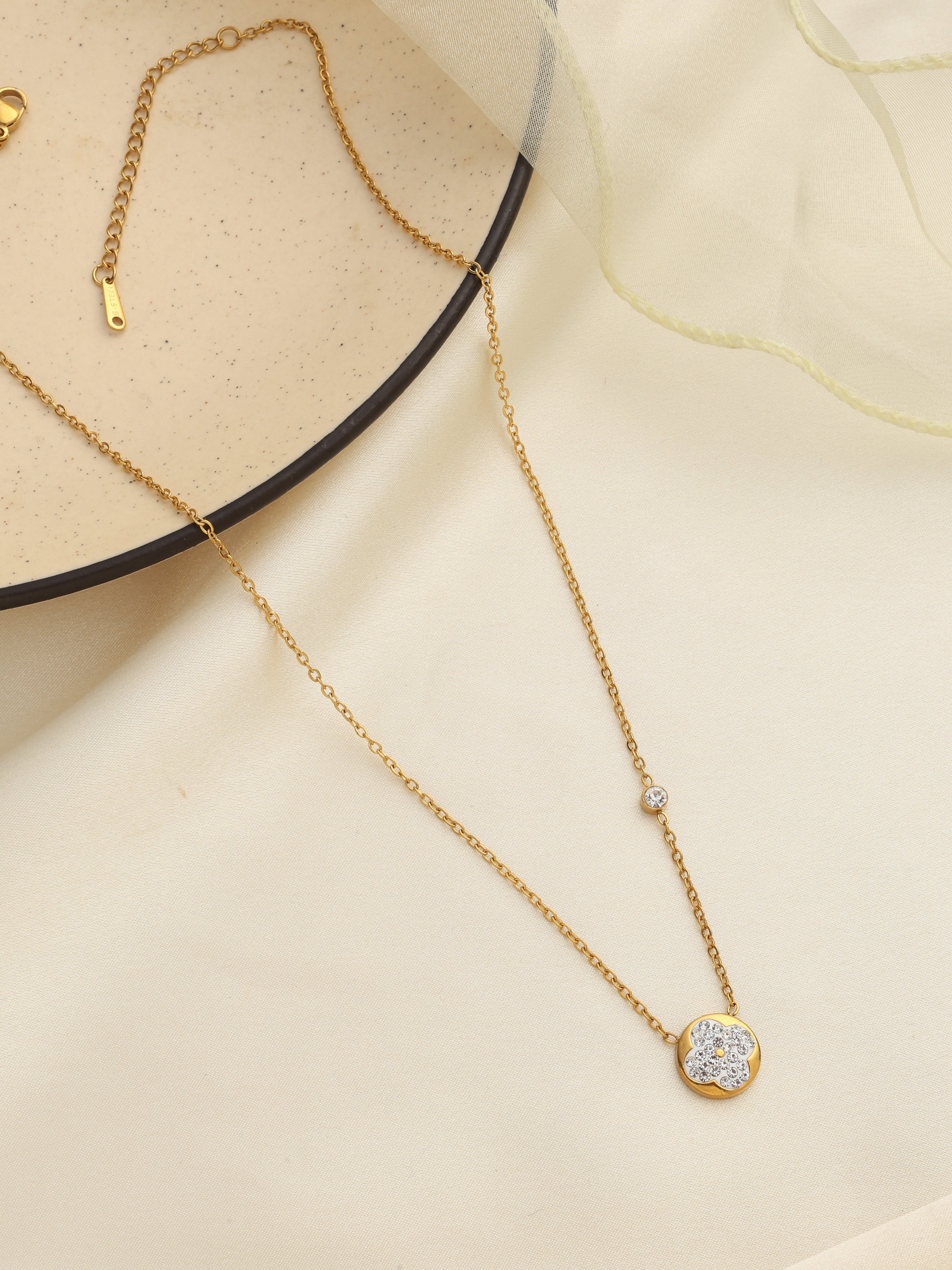 White Bling Clover Necklace