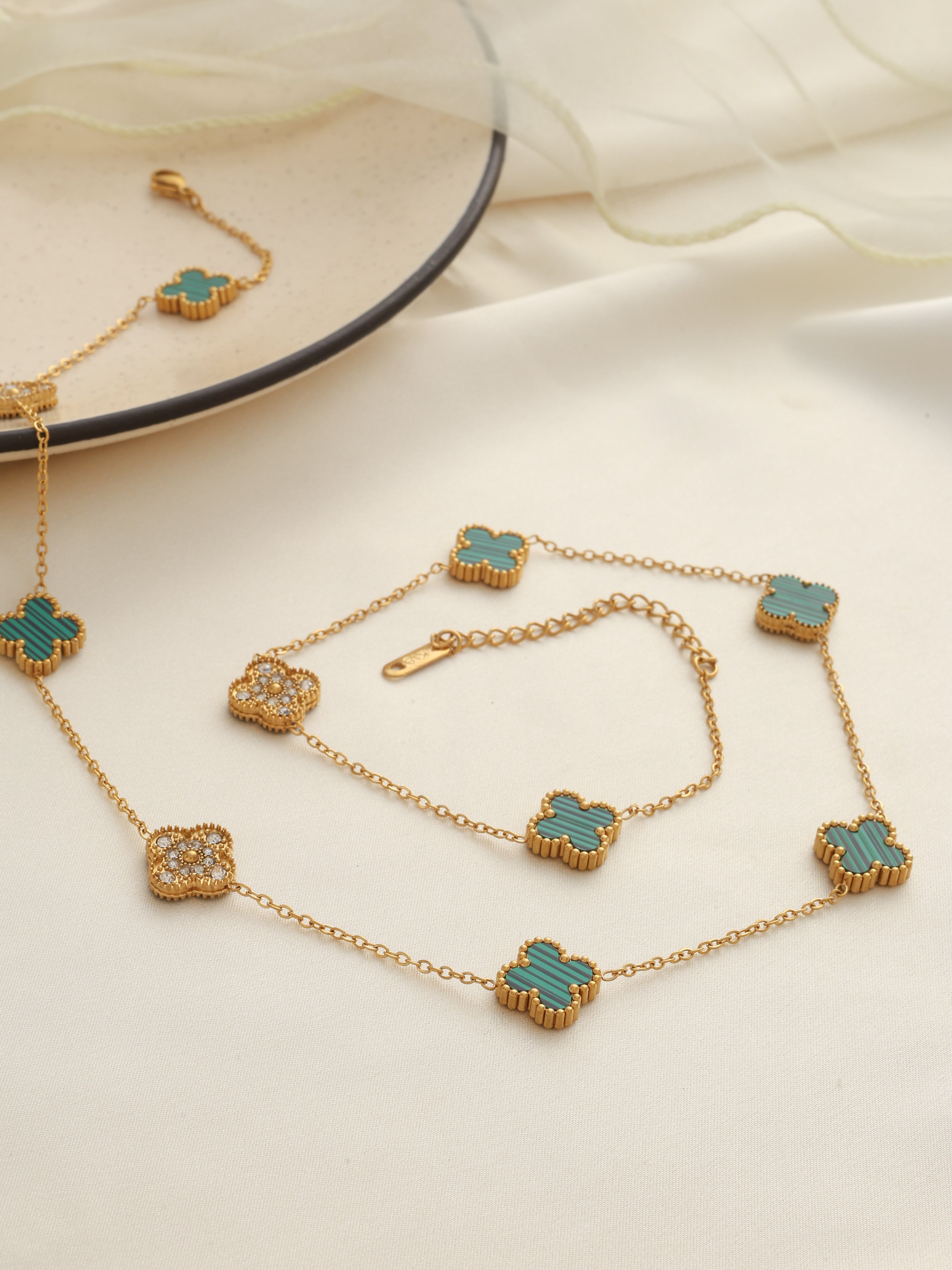 Reversible Malachite Clover Necklace