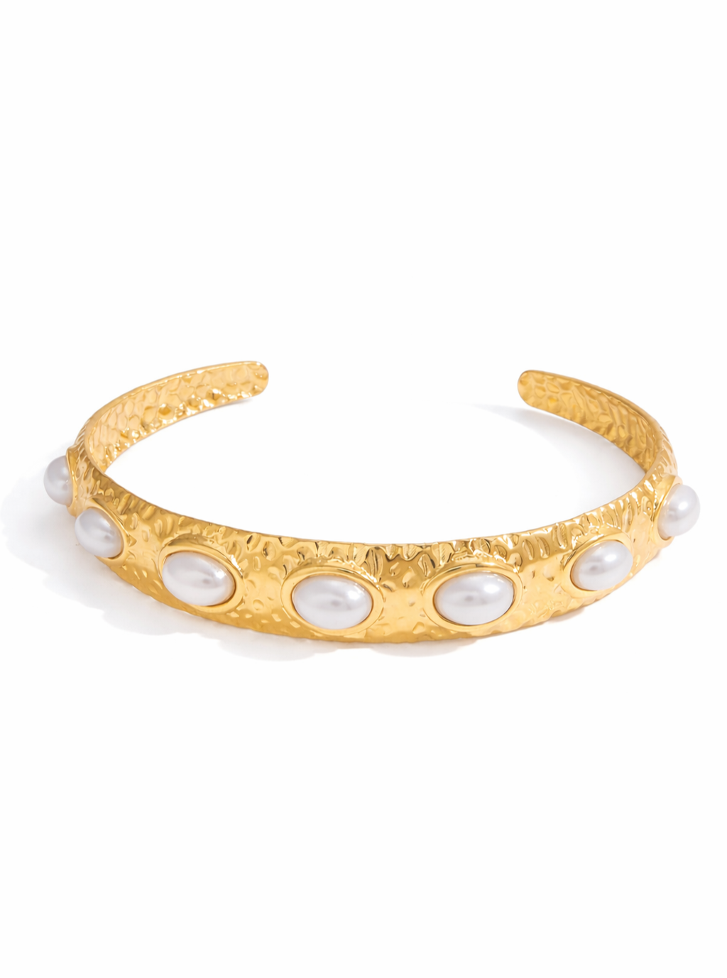 Pearl Hammered Open Bangle