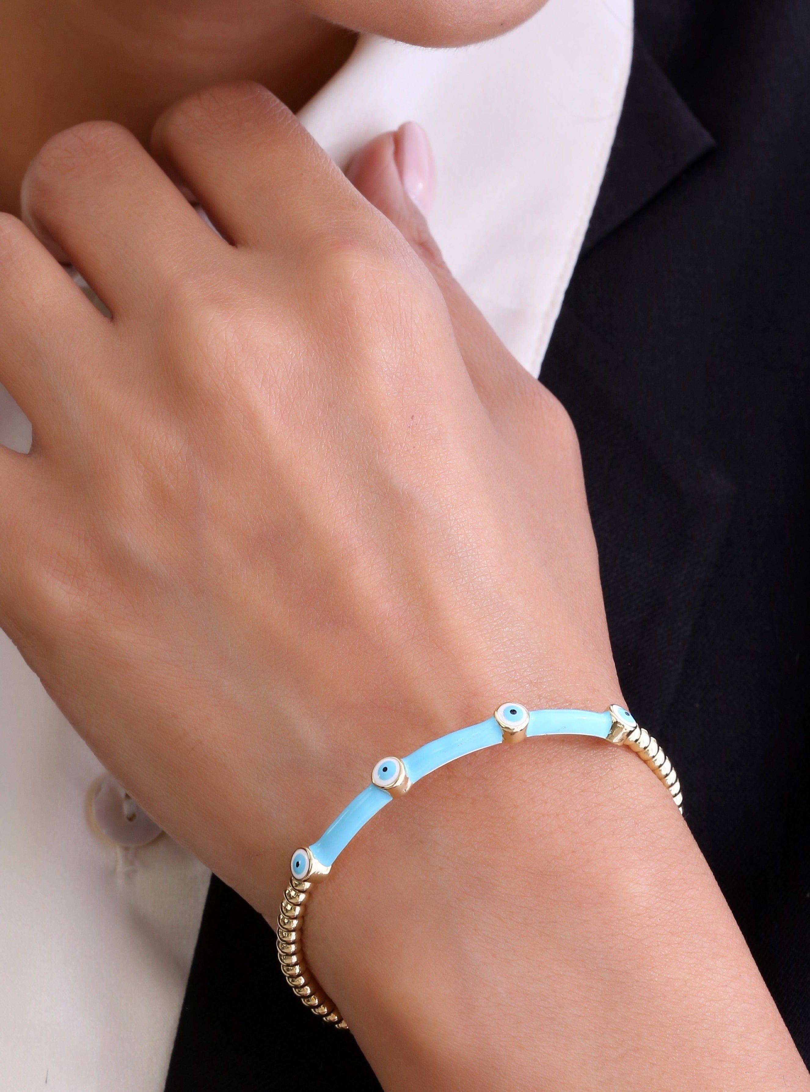 Klissaa Bracelets Blue Enamel Evil Eye Cuff Bangle