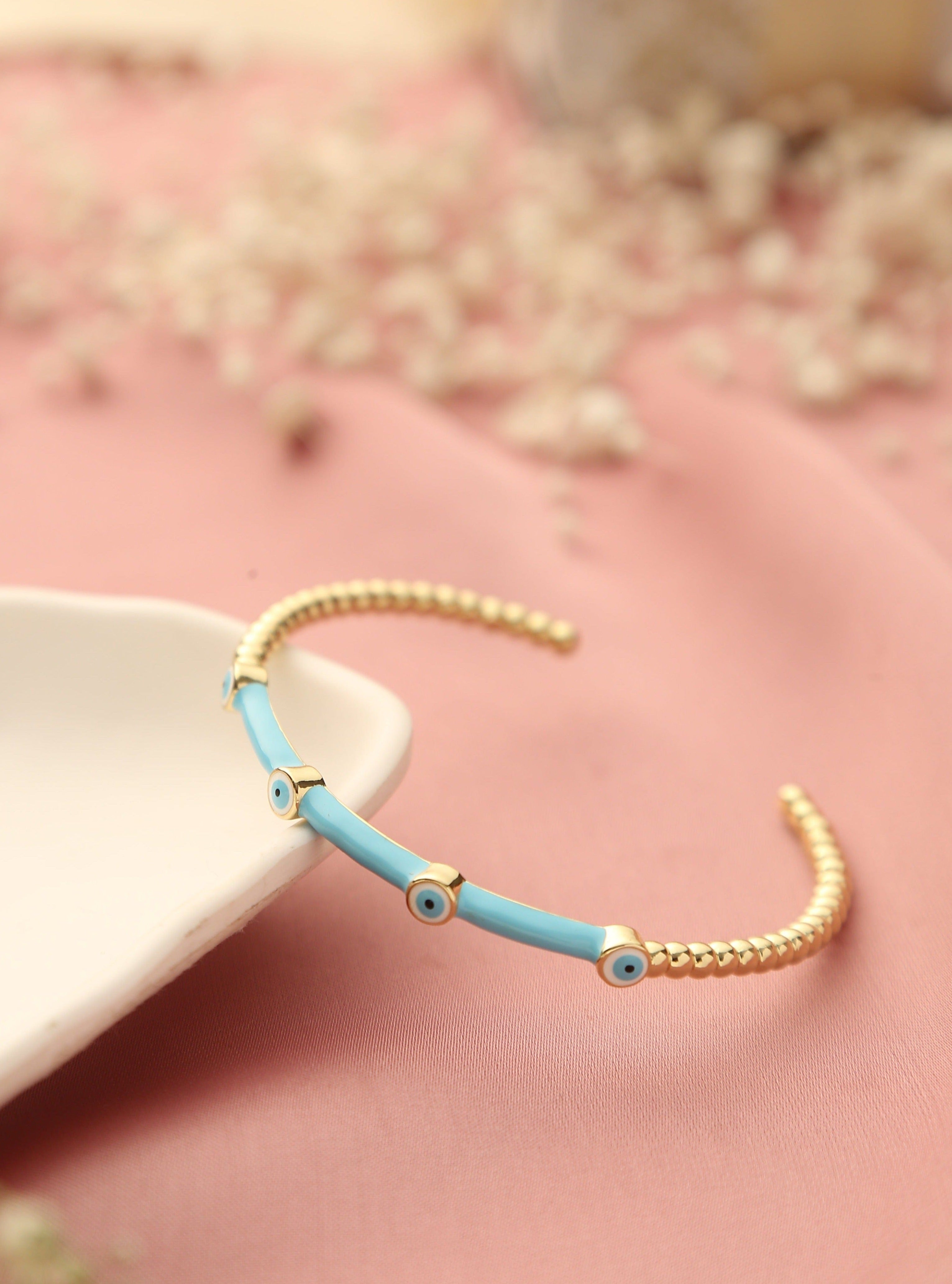 Klissaa Bracelets Blue Enamel Evil Eye Cuff Bangle