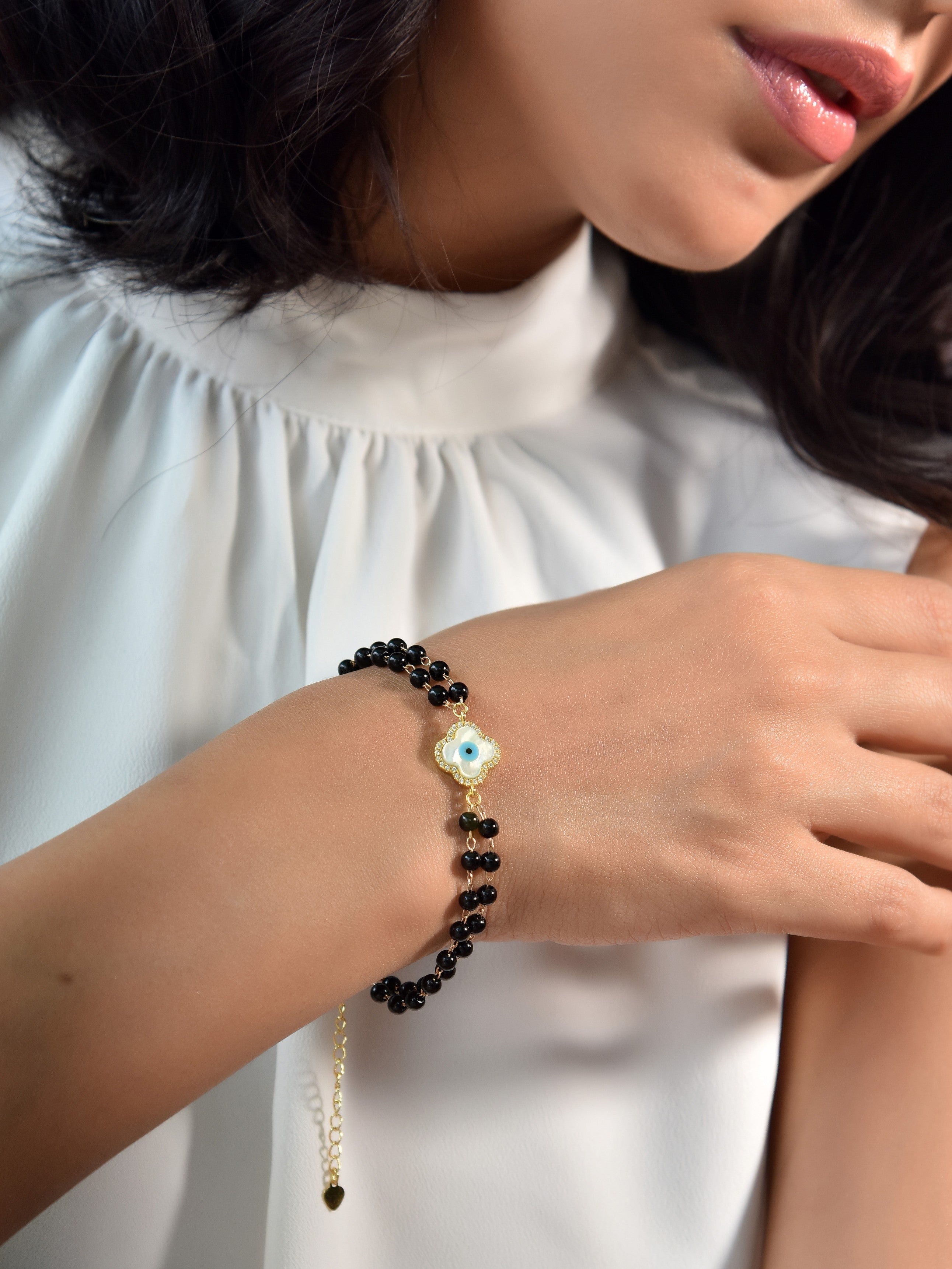 Klissaa Bracelets Clover Double Layer Evil Eye Mangal Sutra Bracelet