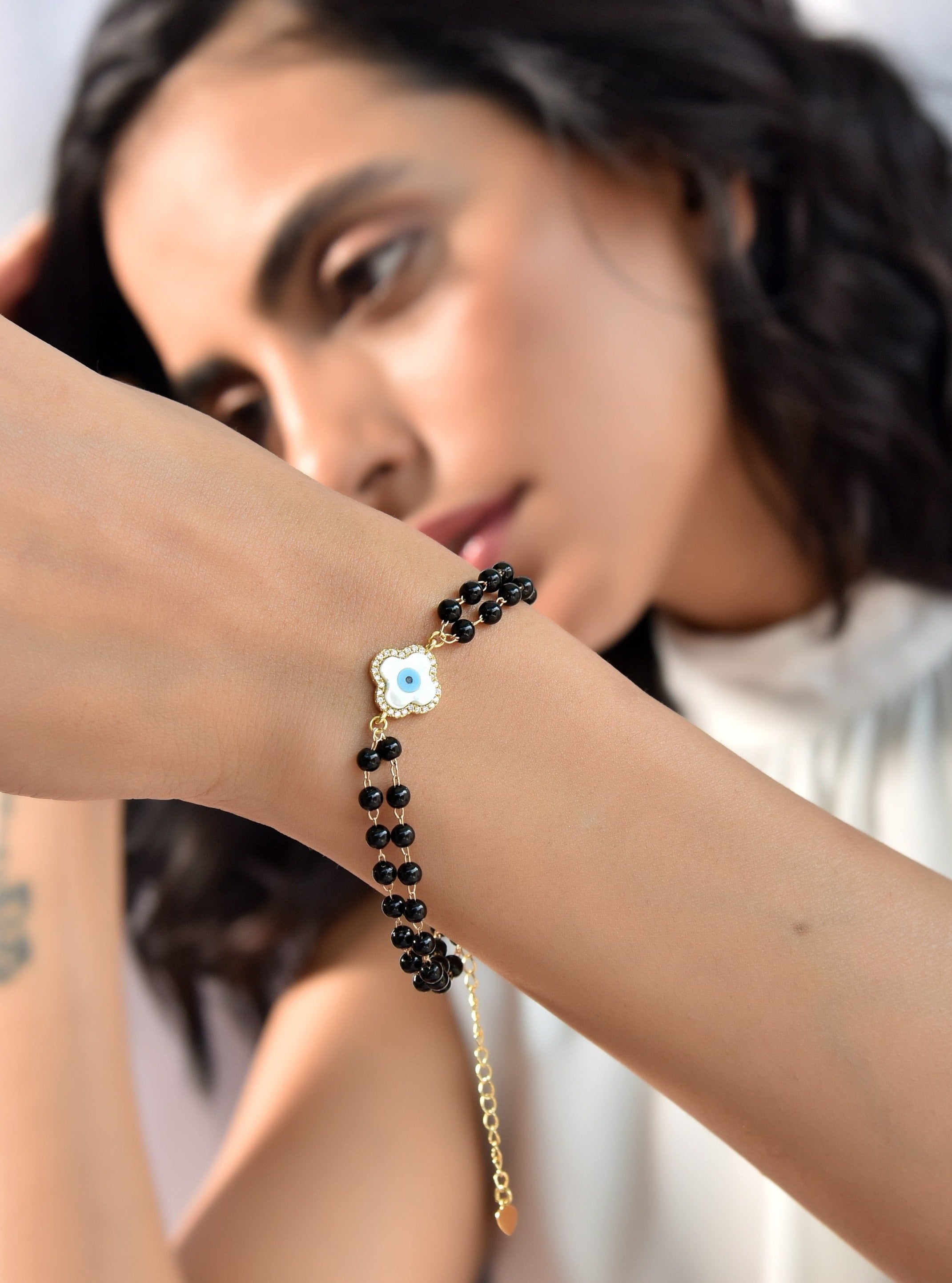 Klissaa Bracelets Clover Double Layer Evil Eye Mangal Sutra Bracelet
