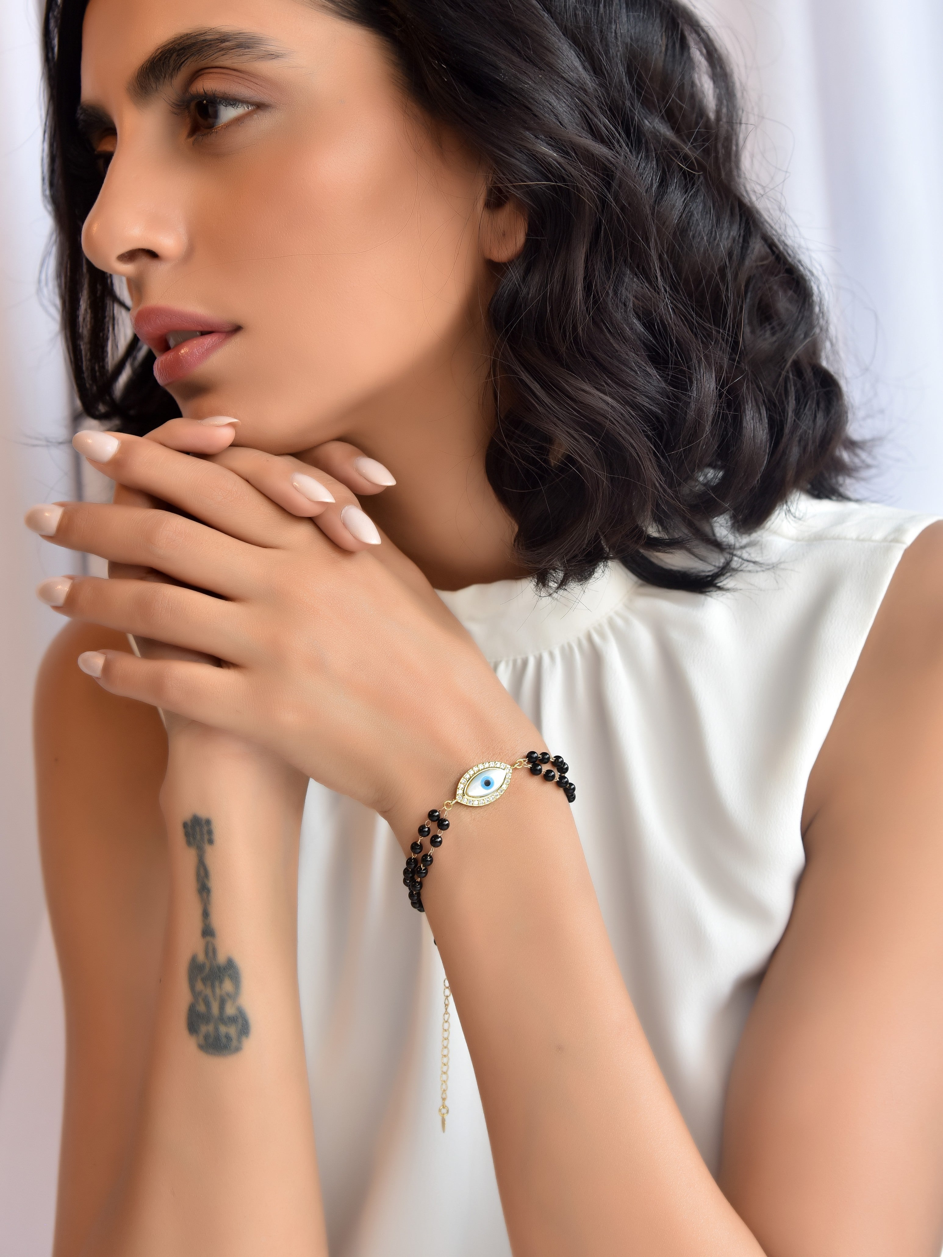 Klissaa Bracelets Klissaa Double Layer Evil Eye Mangal Sutra Bracelet