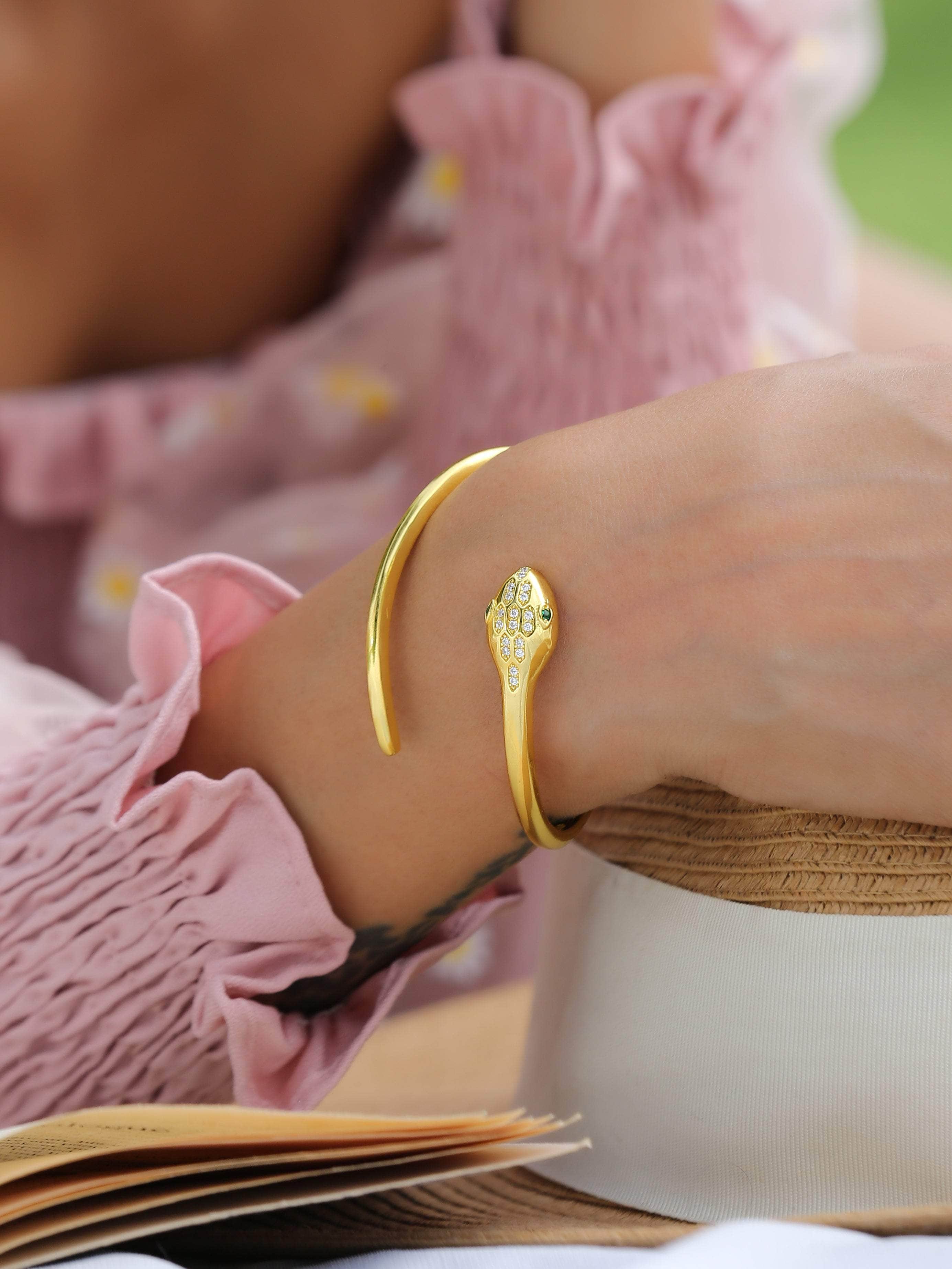 Klissaa Bracelets Serpentine Cuff Bracelet Handcrafted In 22K Gold Plate