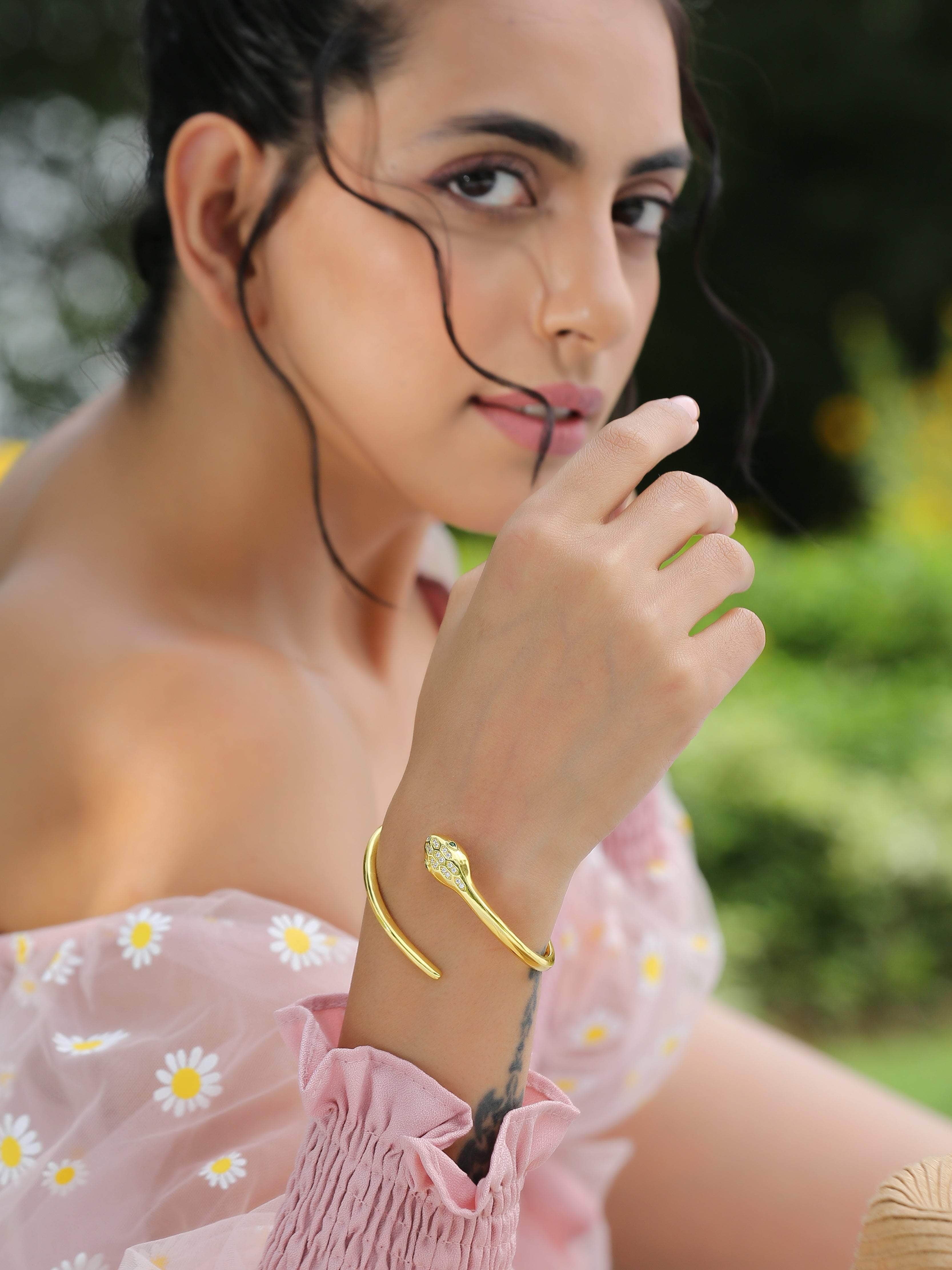 Klissaa Bracelets Serpentine Cuff Bracelet Handcrafted In 22K Gold Plate