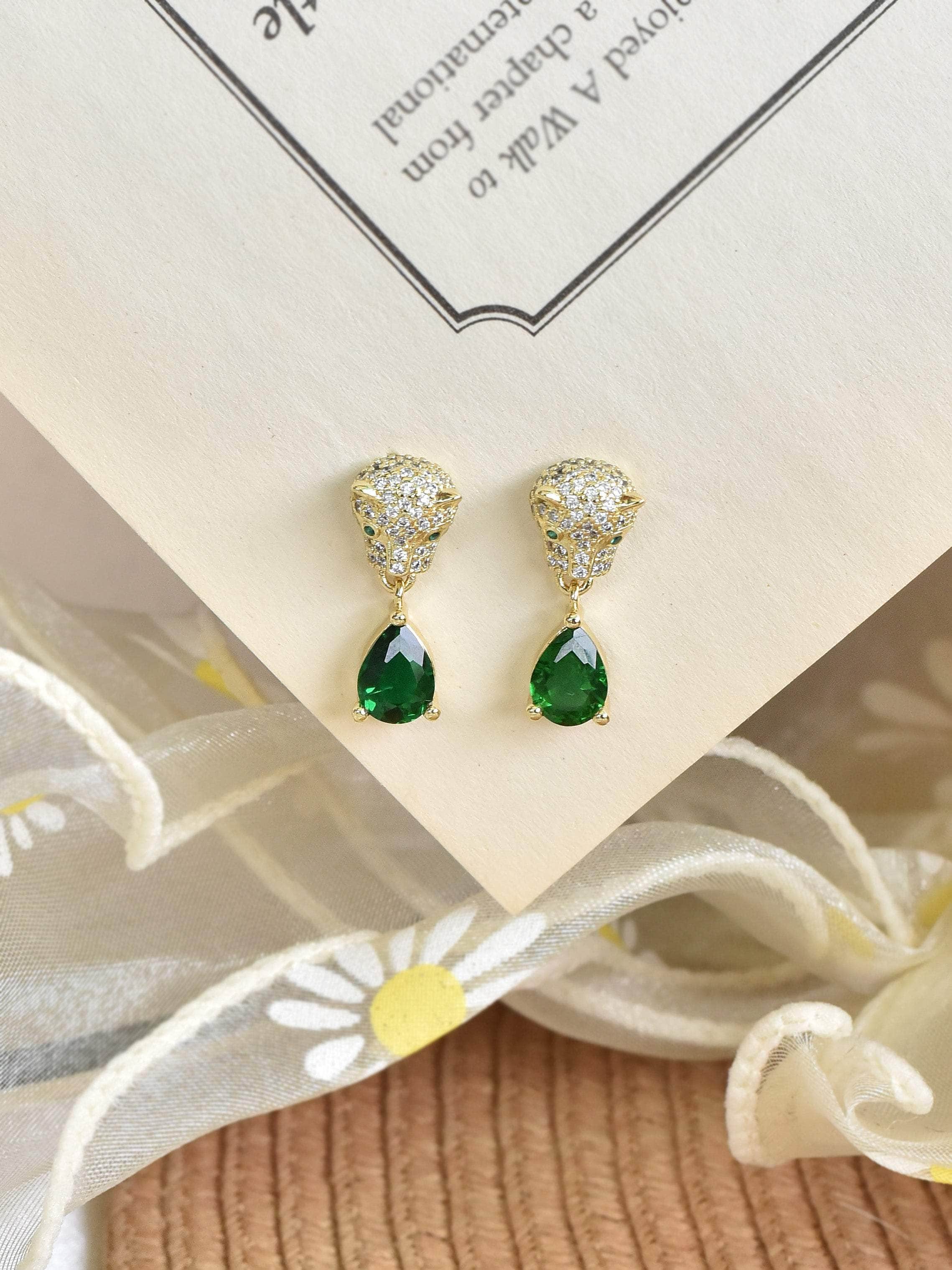 Klissaa Earrings Emerald Panther Drop Earrings