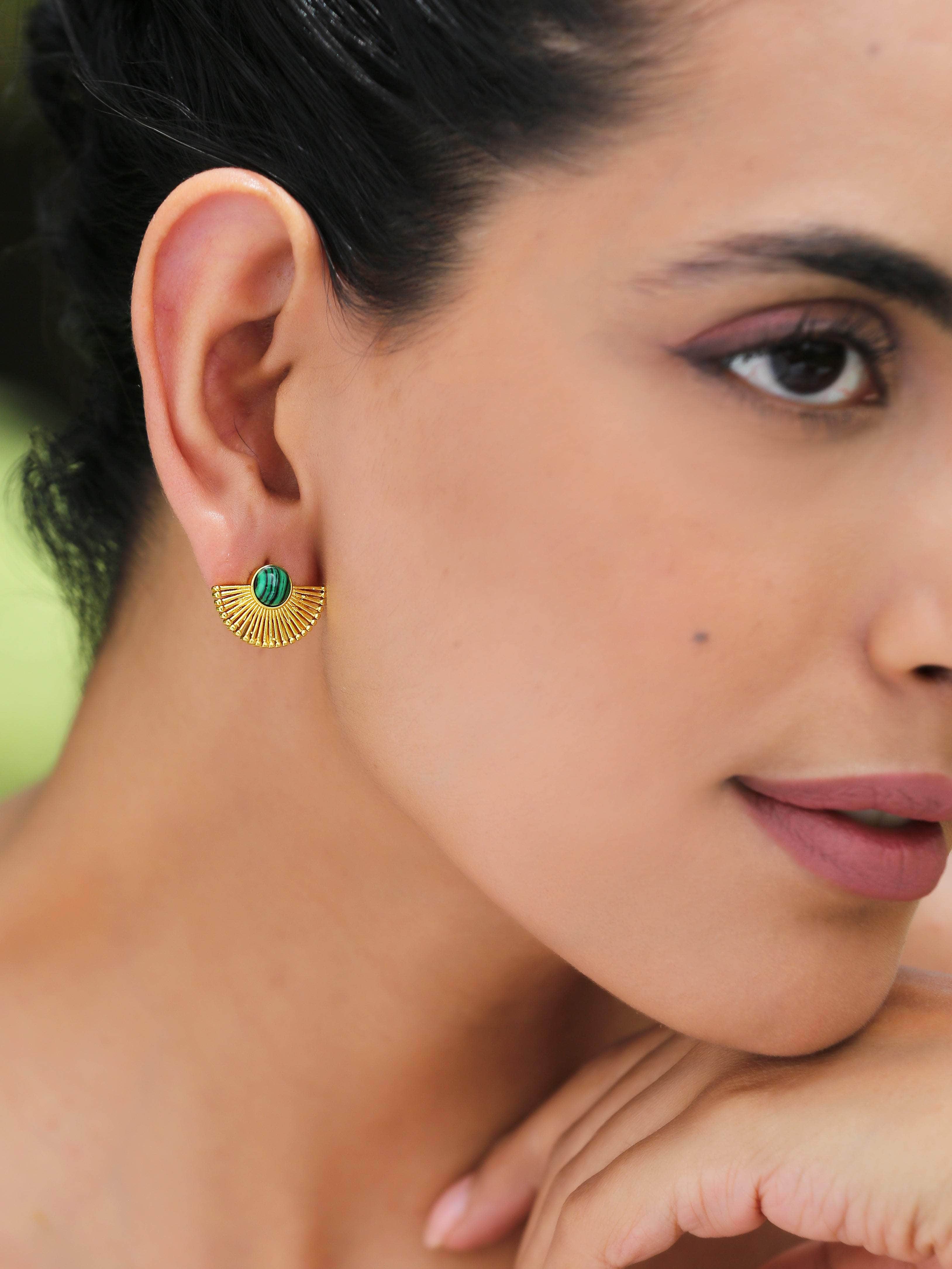 Klissaa Earrings Green Malachite Hoop Earrings