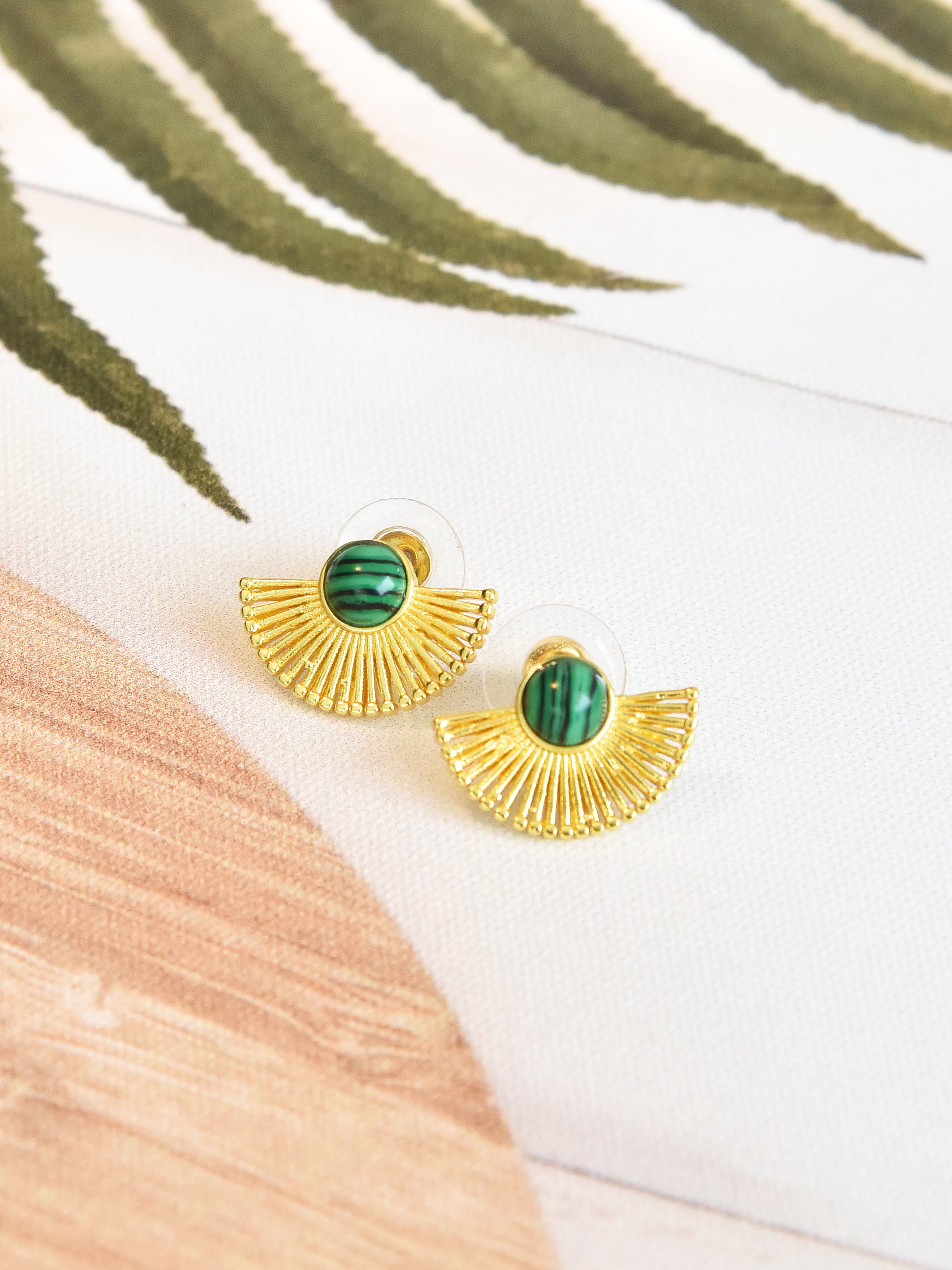 Klissaa Earrings Green Malachite Hoop Earrings