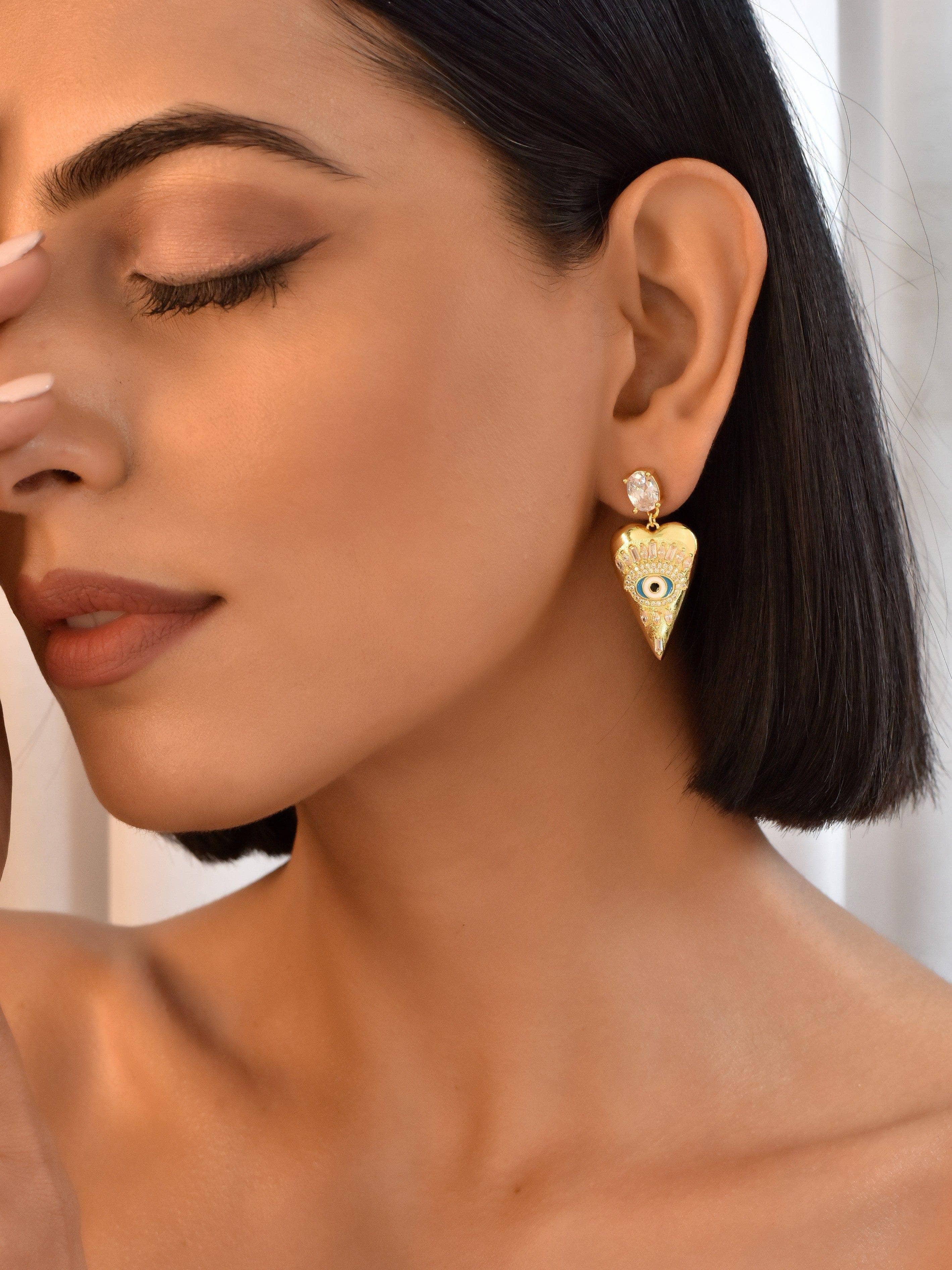 Klissaa earrings Triangular Evil Eye Drop Earrings