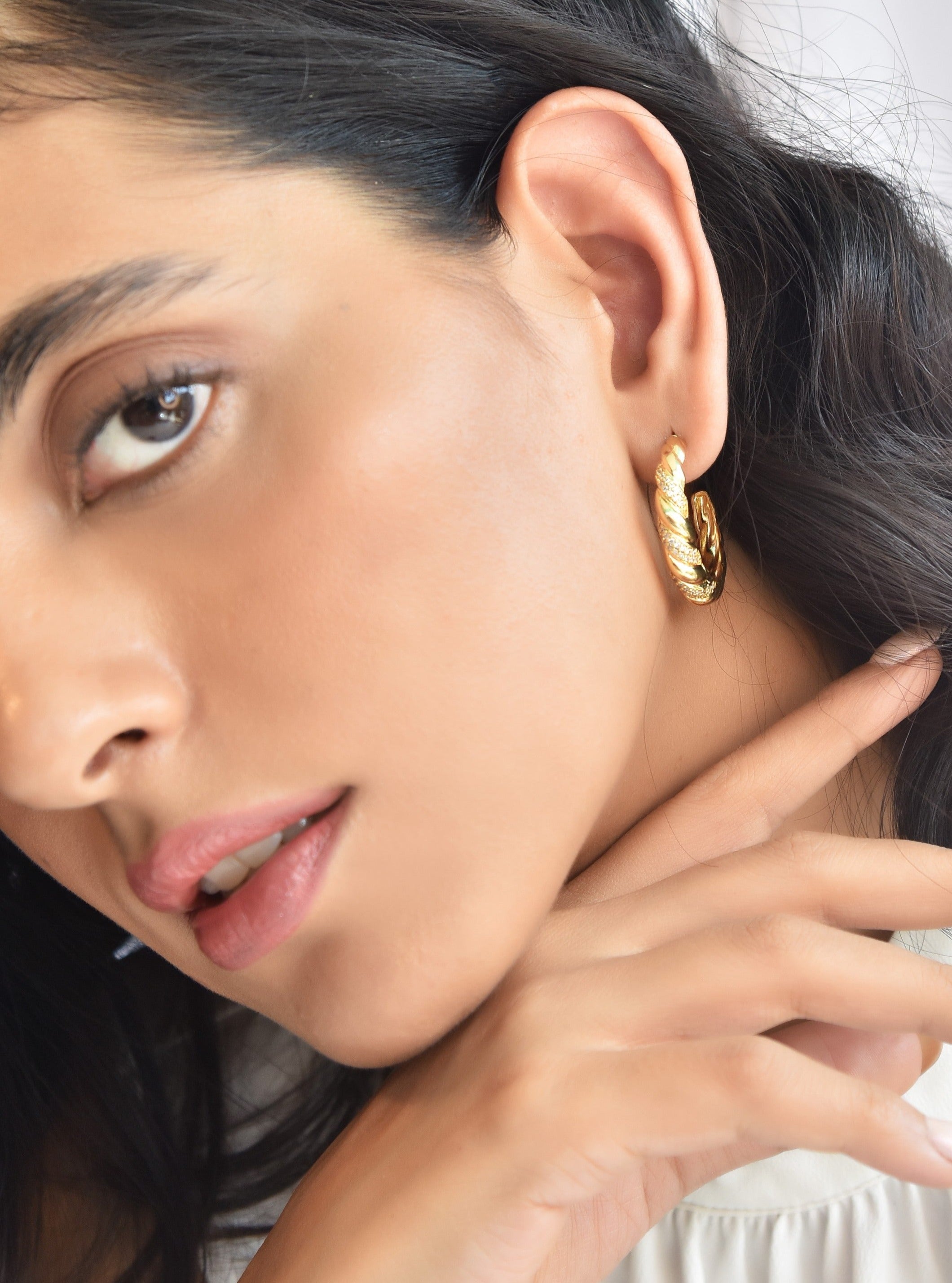 Klissaa Earrings Zircon Croissant Hoops