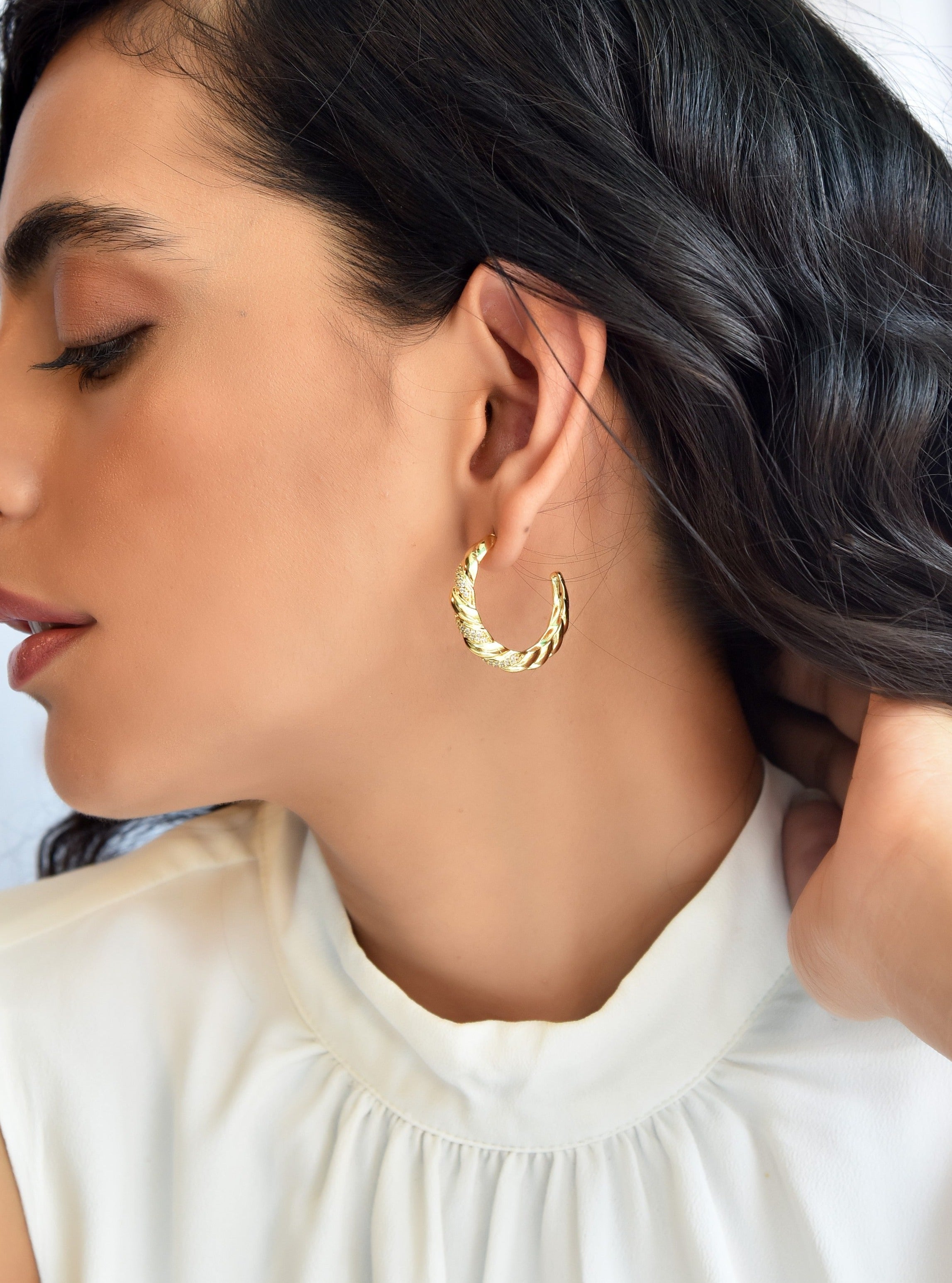 Klissaa Earrings Zircon Croissant Hoops