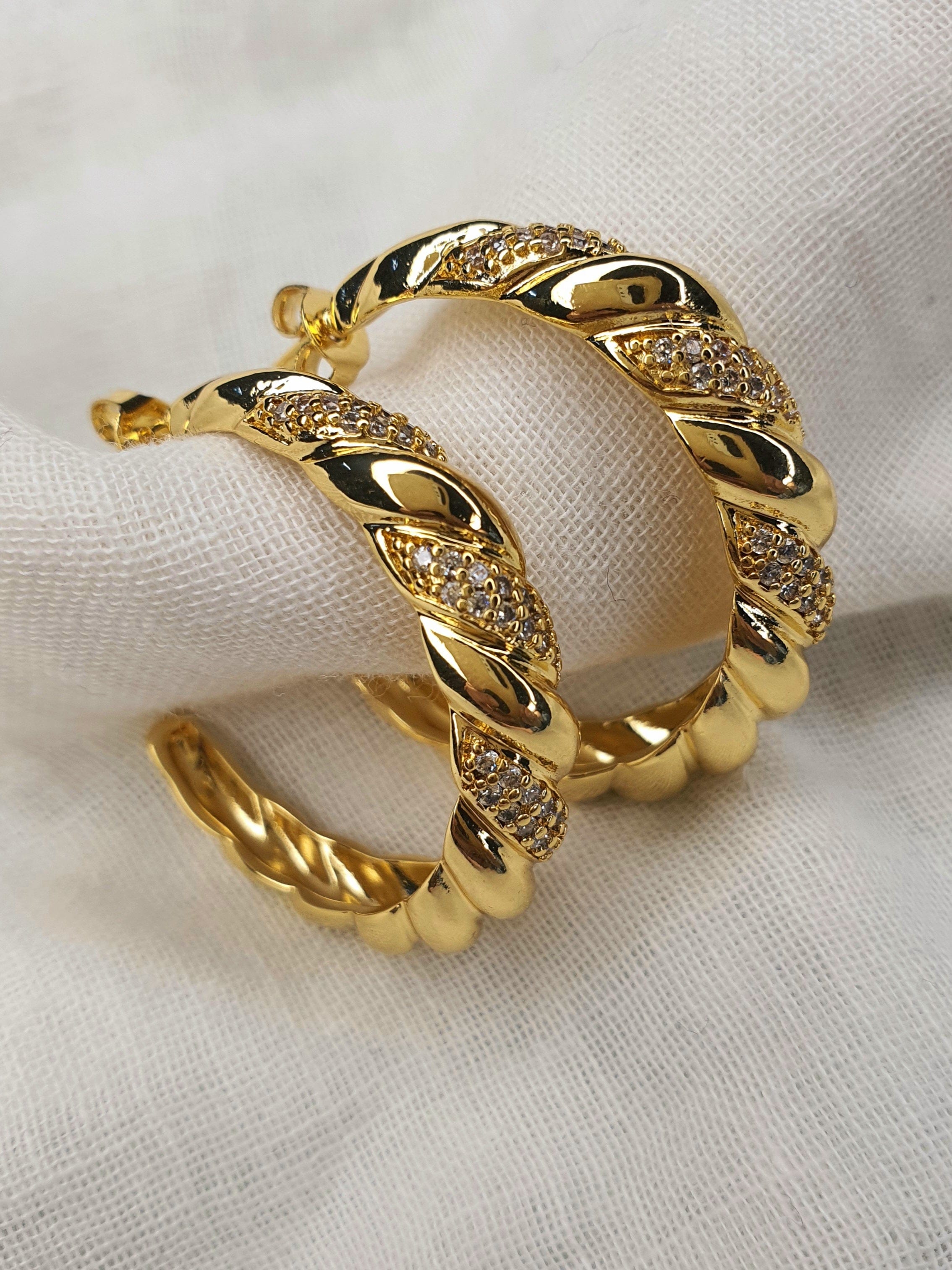 Klissaa Earrings Zircon Croissant Hoops