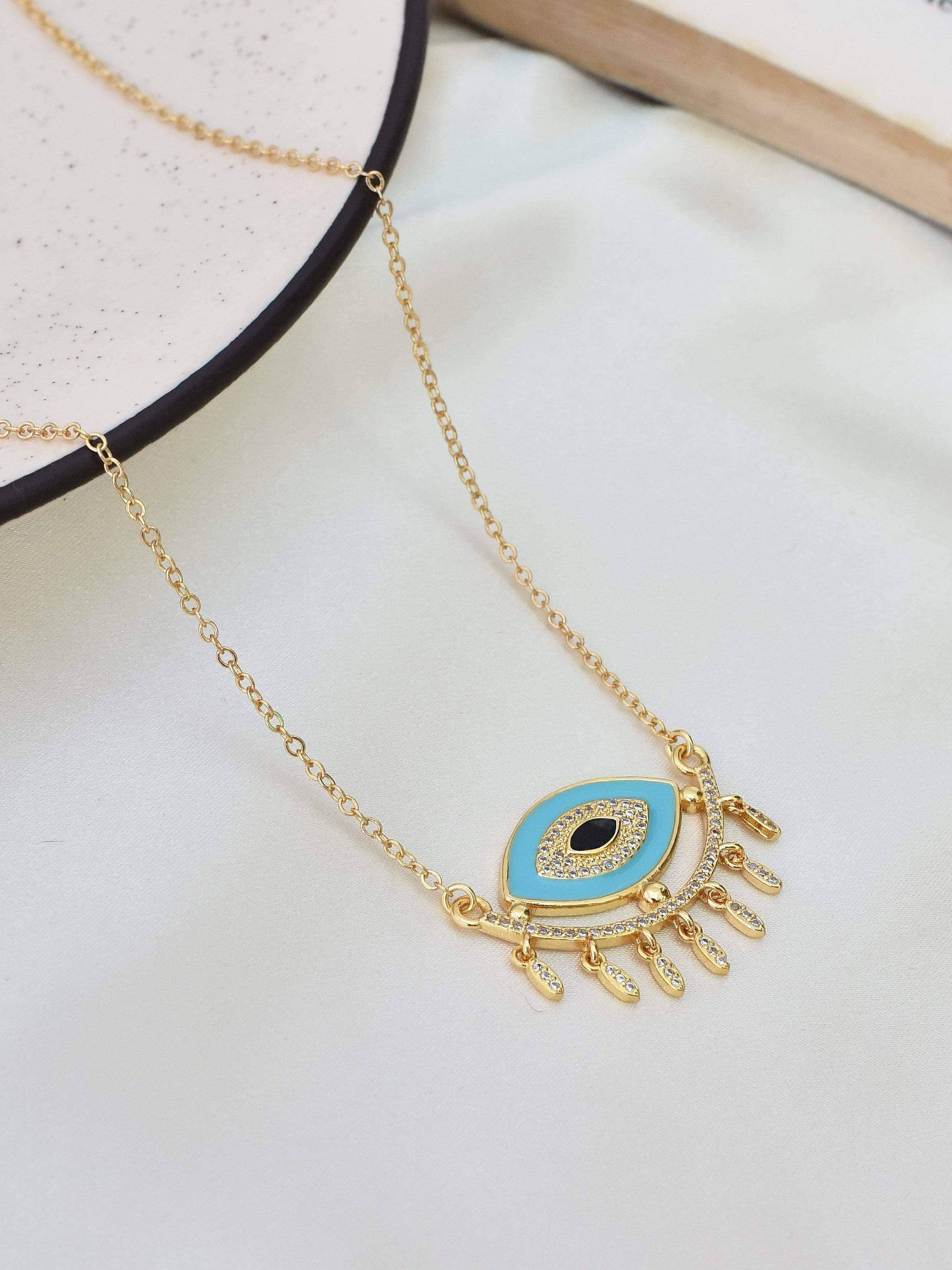 Klissaa necklace Blue Evil Eye Pendant With Gold Chain