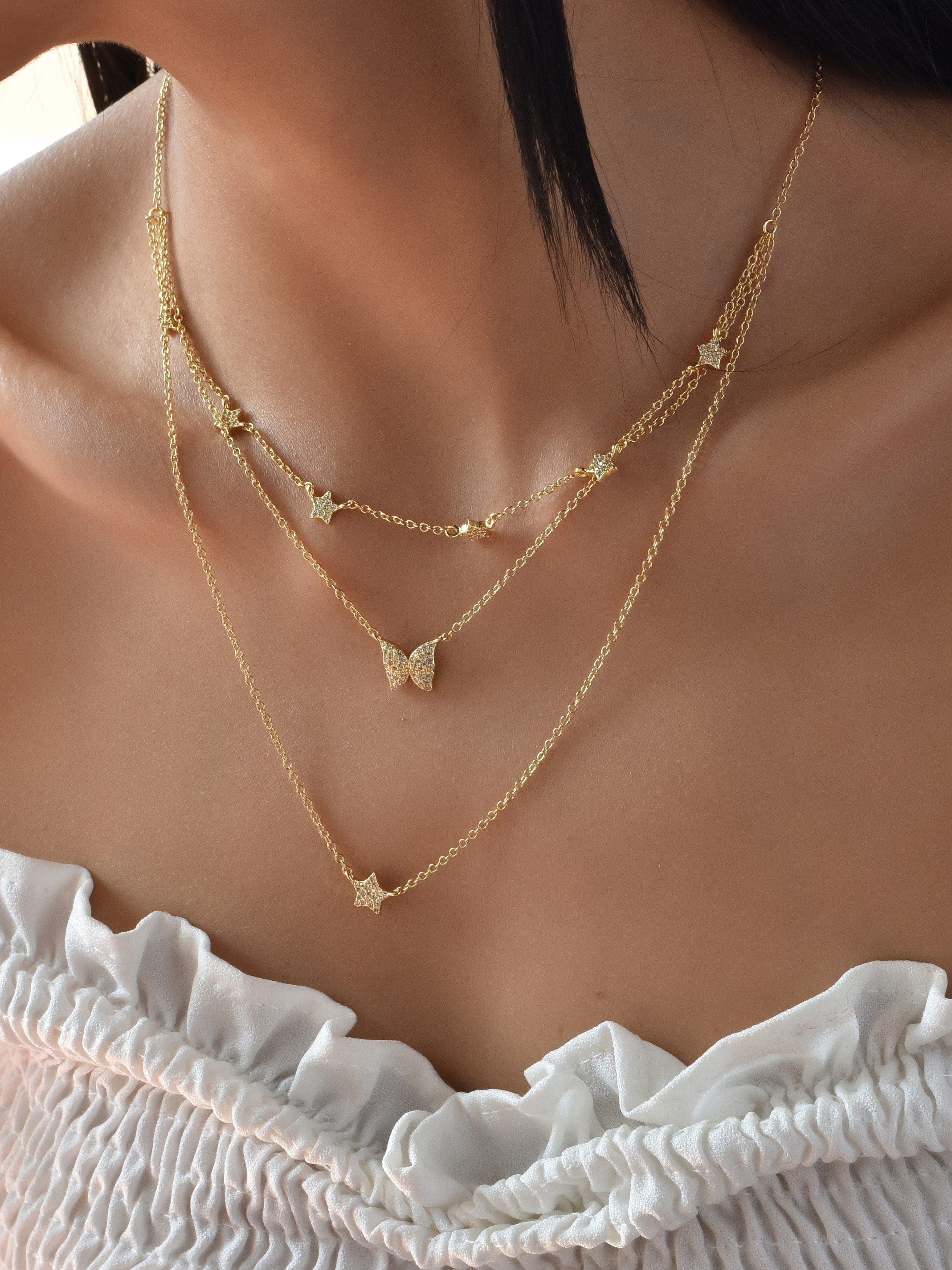 Klissaa necklace Butterfly & Stars Three Layered Necklace