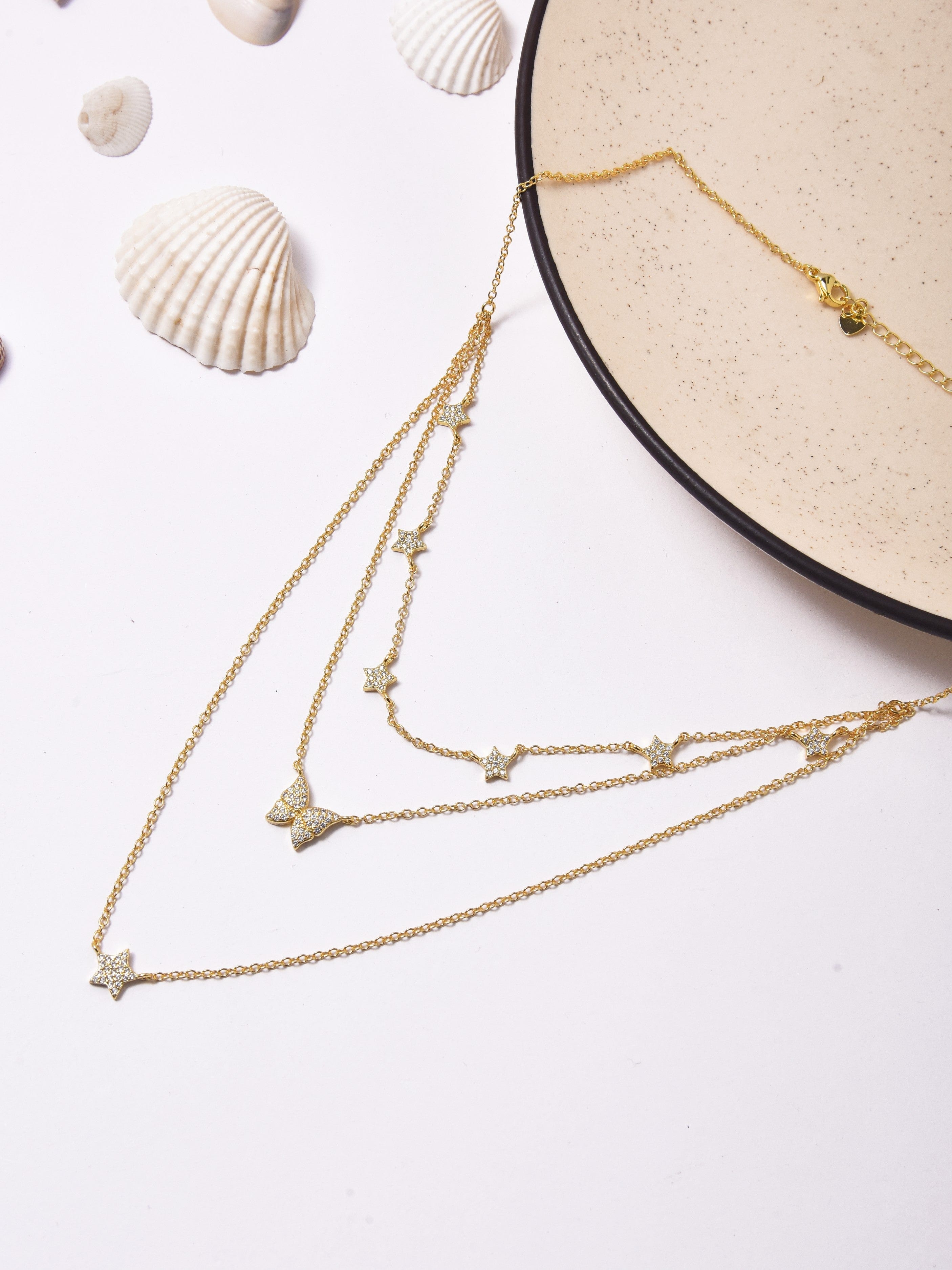 Klissaa necklace Butterfly & Stars Three Layered Necklace