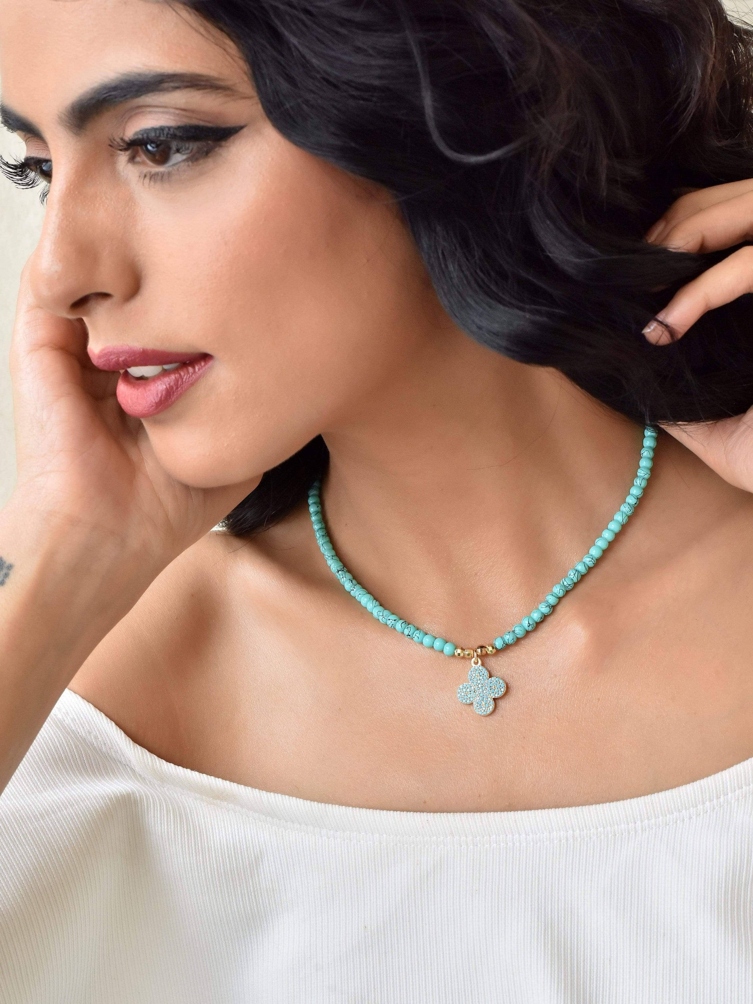 Klissaa necklace Clover Turquoise Beaded Choker Necklace