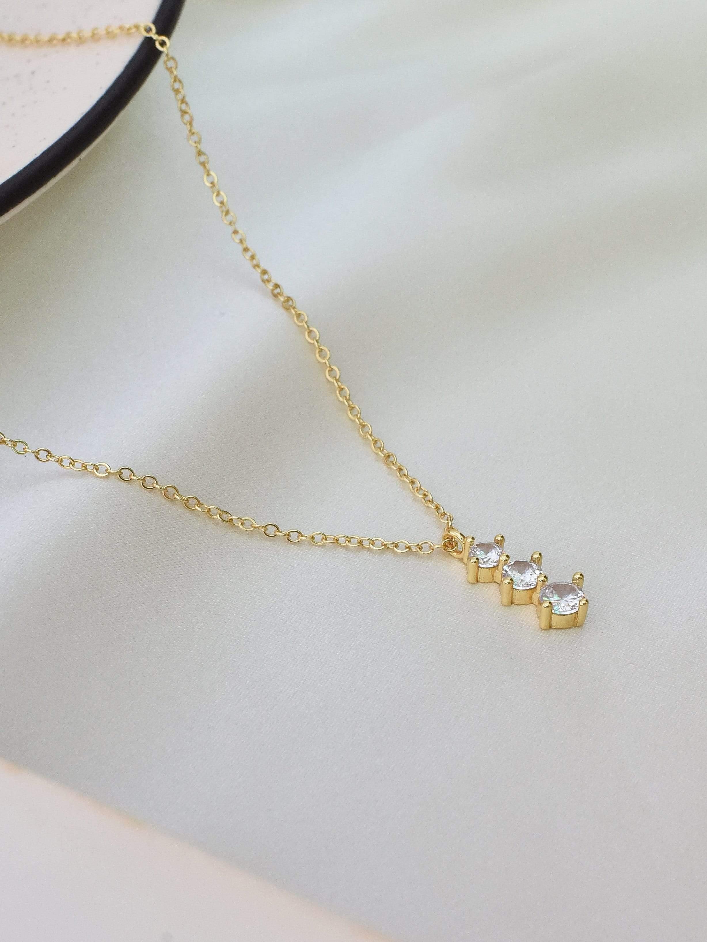 Klissaa necklace Solitaire Trio Gold Plated Necklace