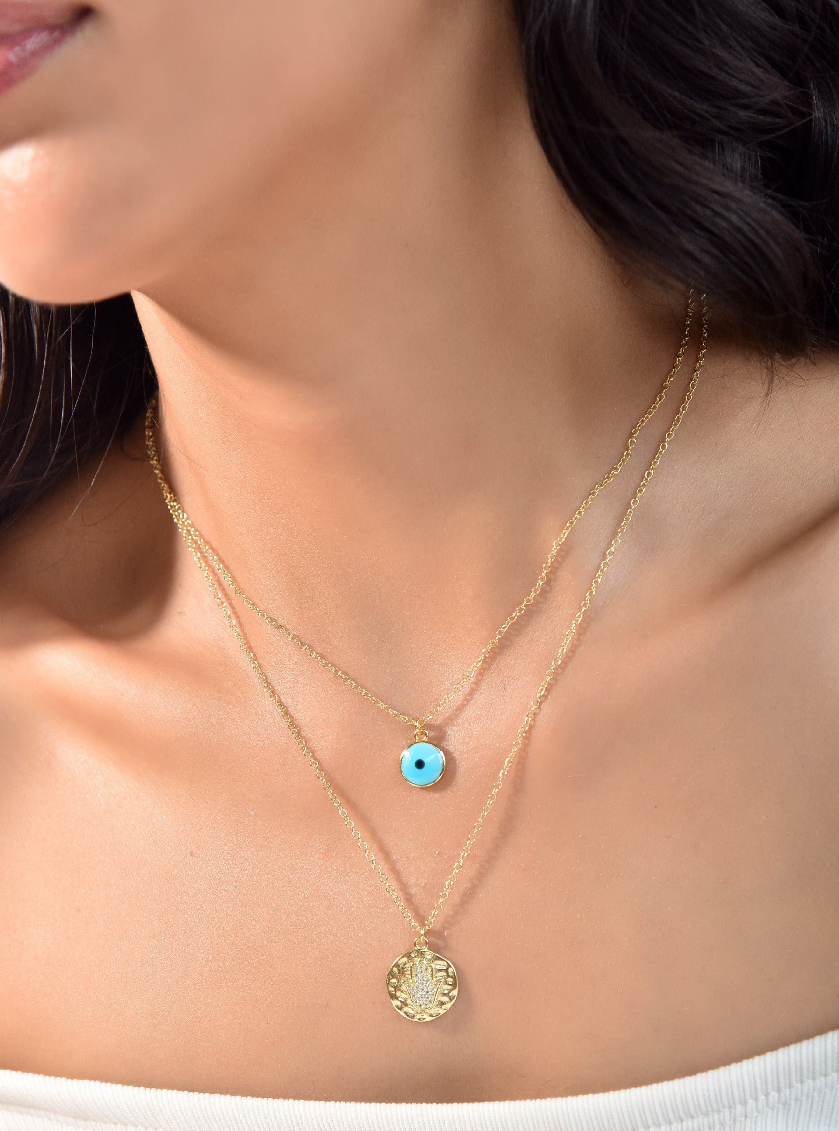 Klissaa Necklaces Hamsa Twin Layered Eye Necklace