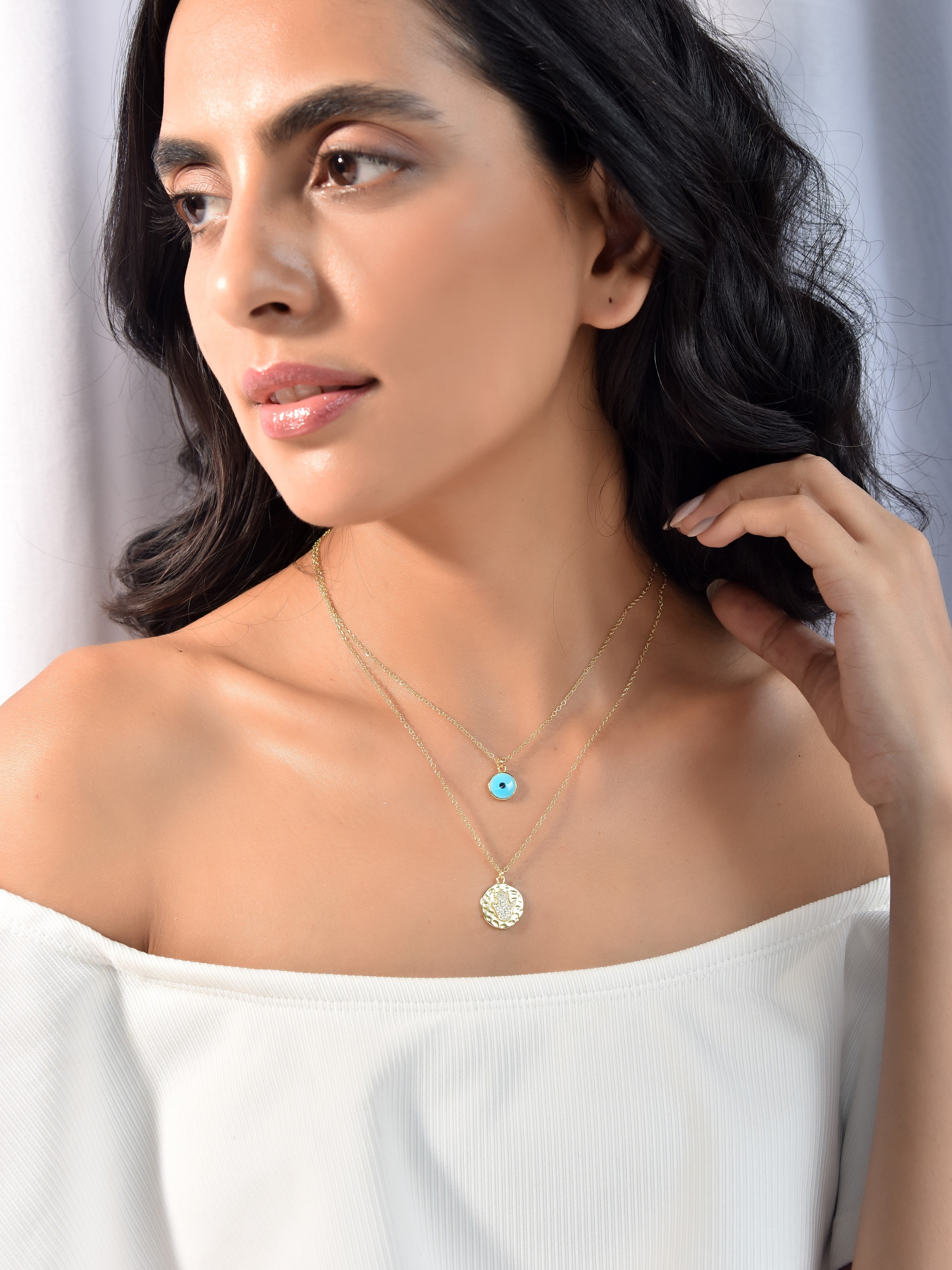 Klissaa Necklaces Hamsa Twin Layered Eye Necklace