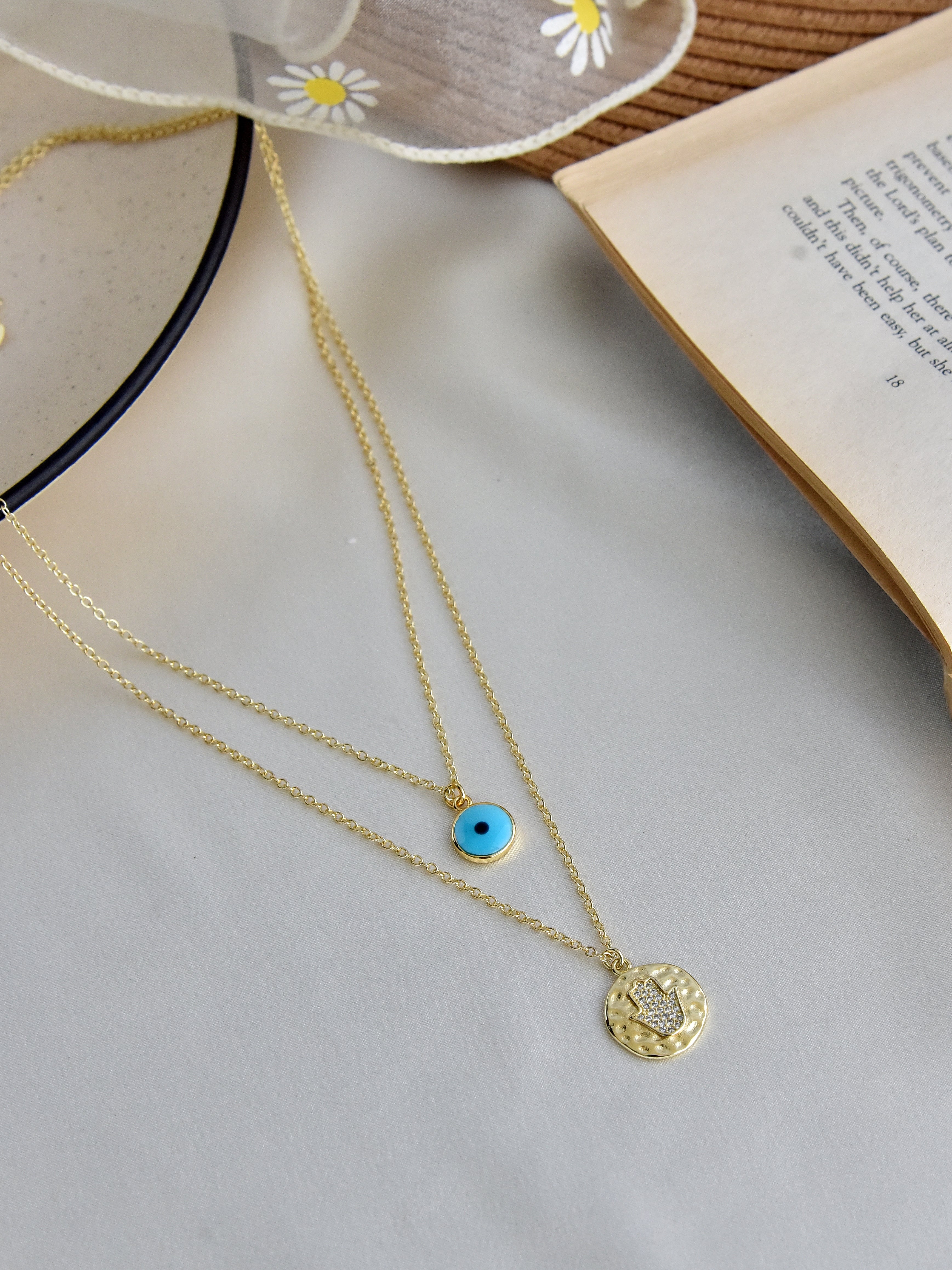 Klissaa Necklaces Hamsa Twin Layered Eye Necklace