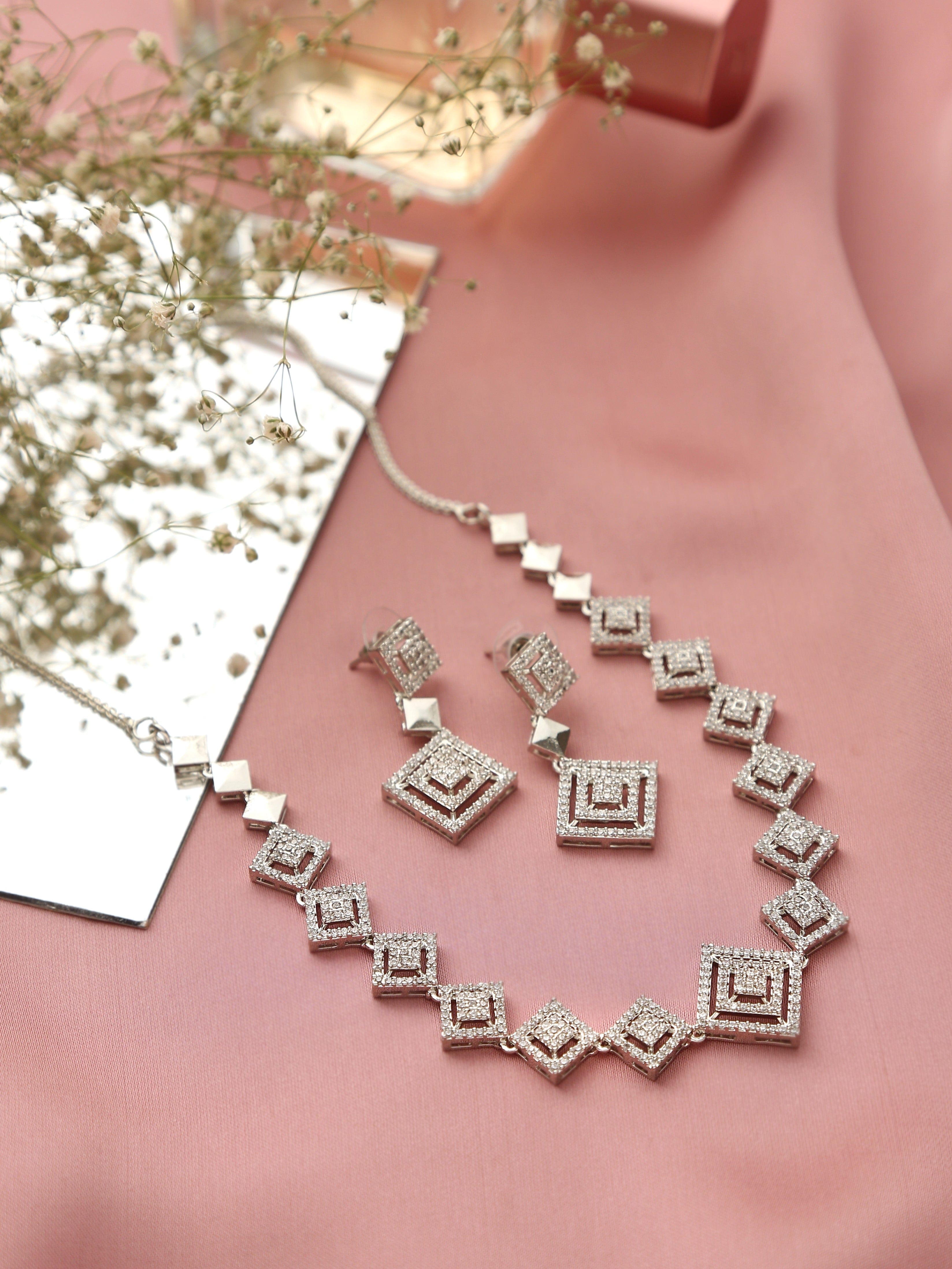 Klissaa Necklaces klissaa Modern Squares Diamante Necklace Set