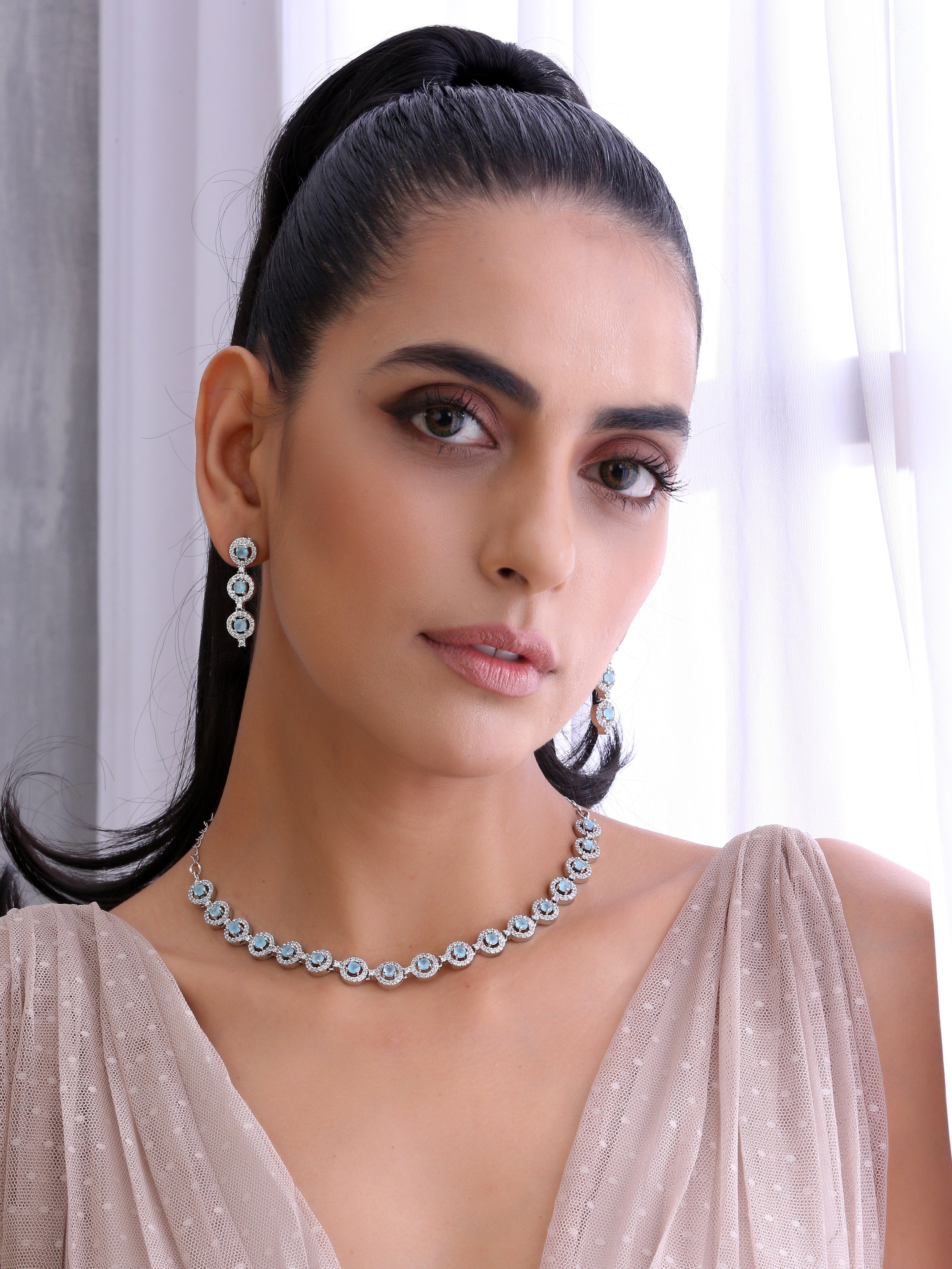 Klissaa Necklaces Melisa Mint Crystals Necklace Set