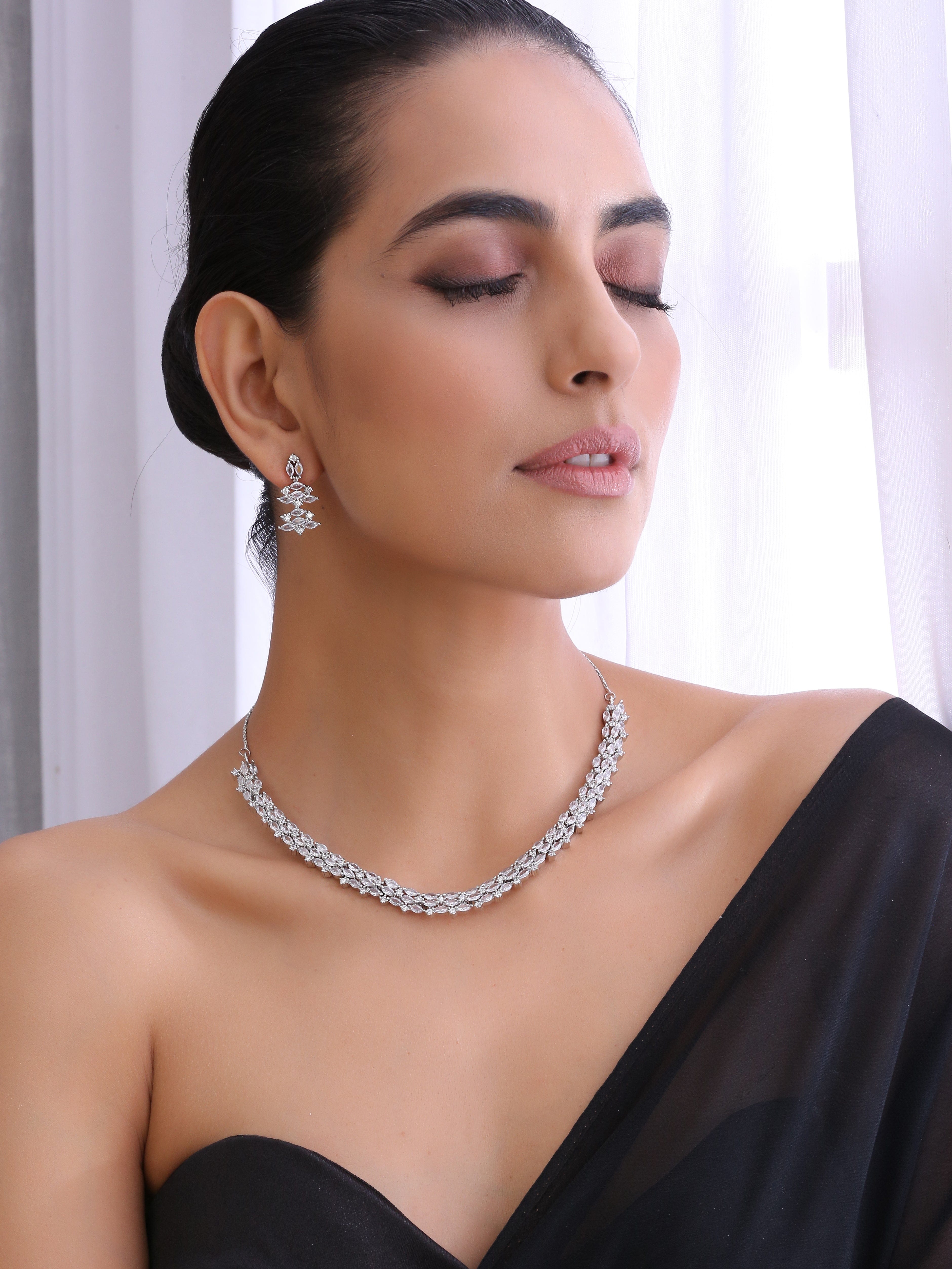 Klissaa Necklaces Tishyaa Diamante Silver Jewellery Set