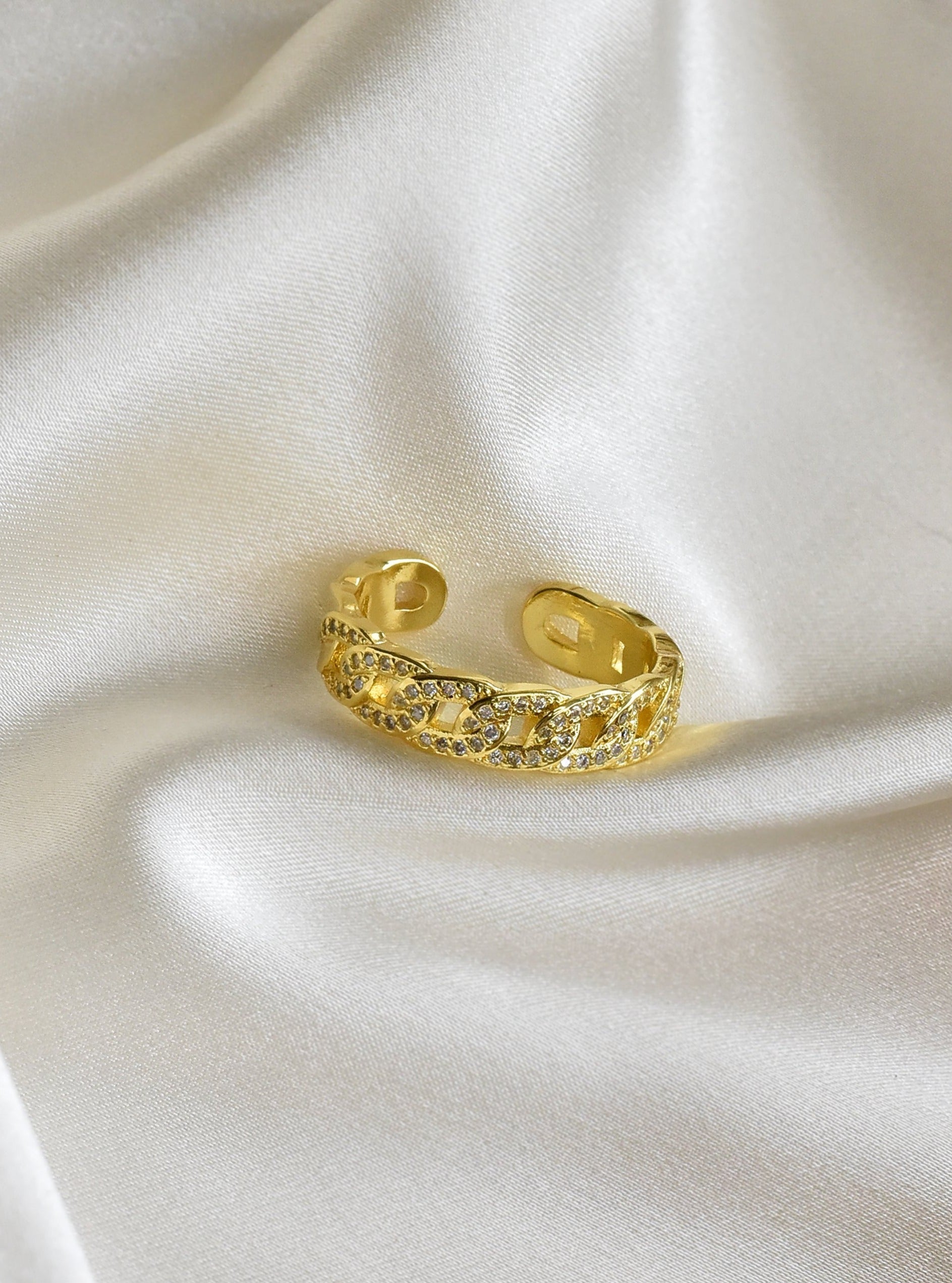 Klissaa Rings 22K Gold Plated Link Chain Zircon Ring