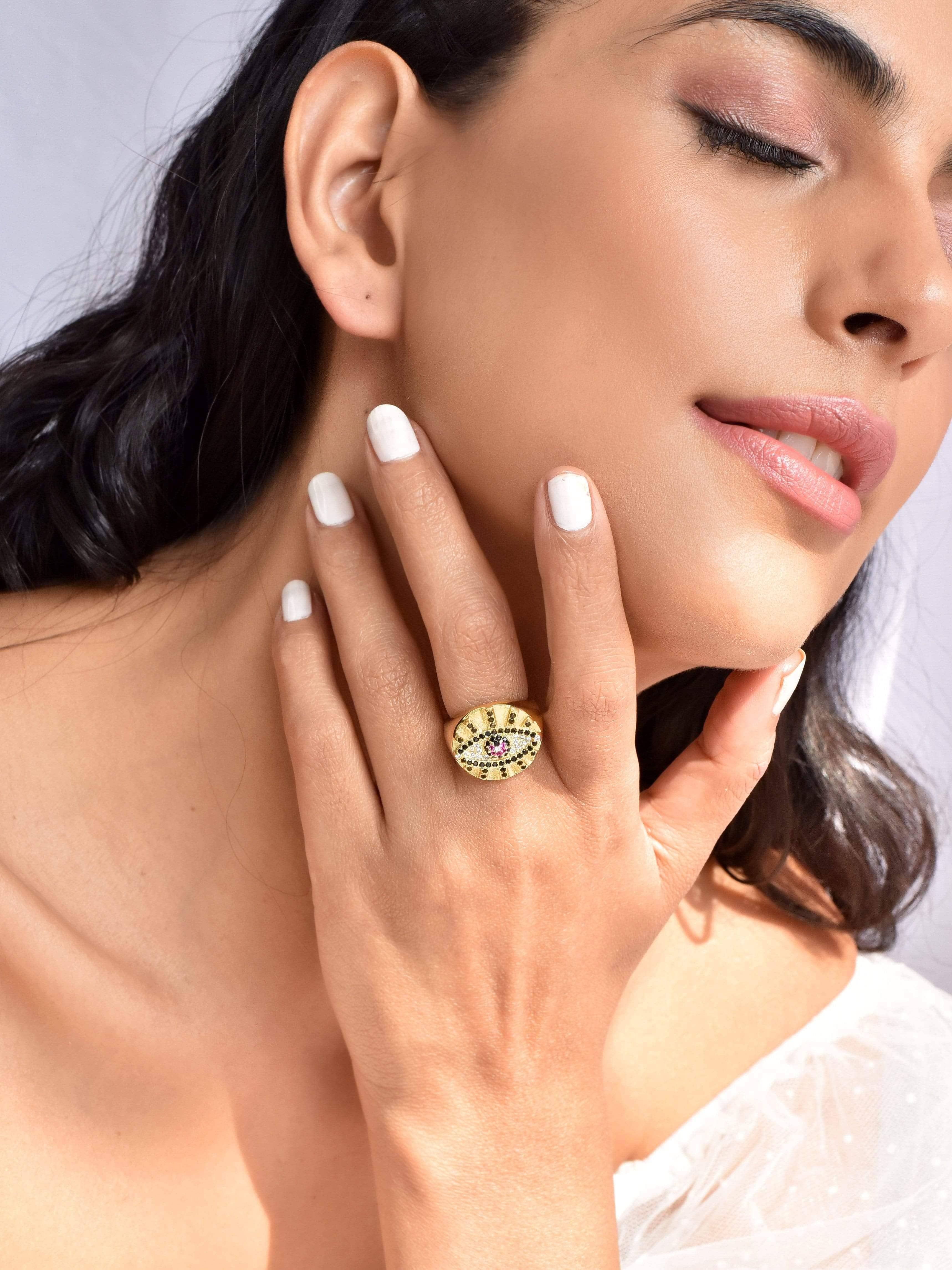 Klissaa Rings Good Vibes Evil Eye Ring