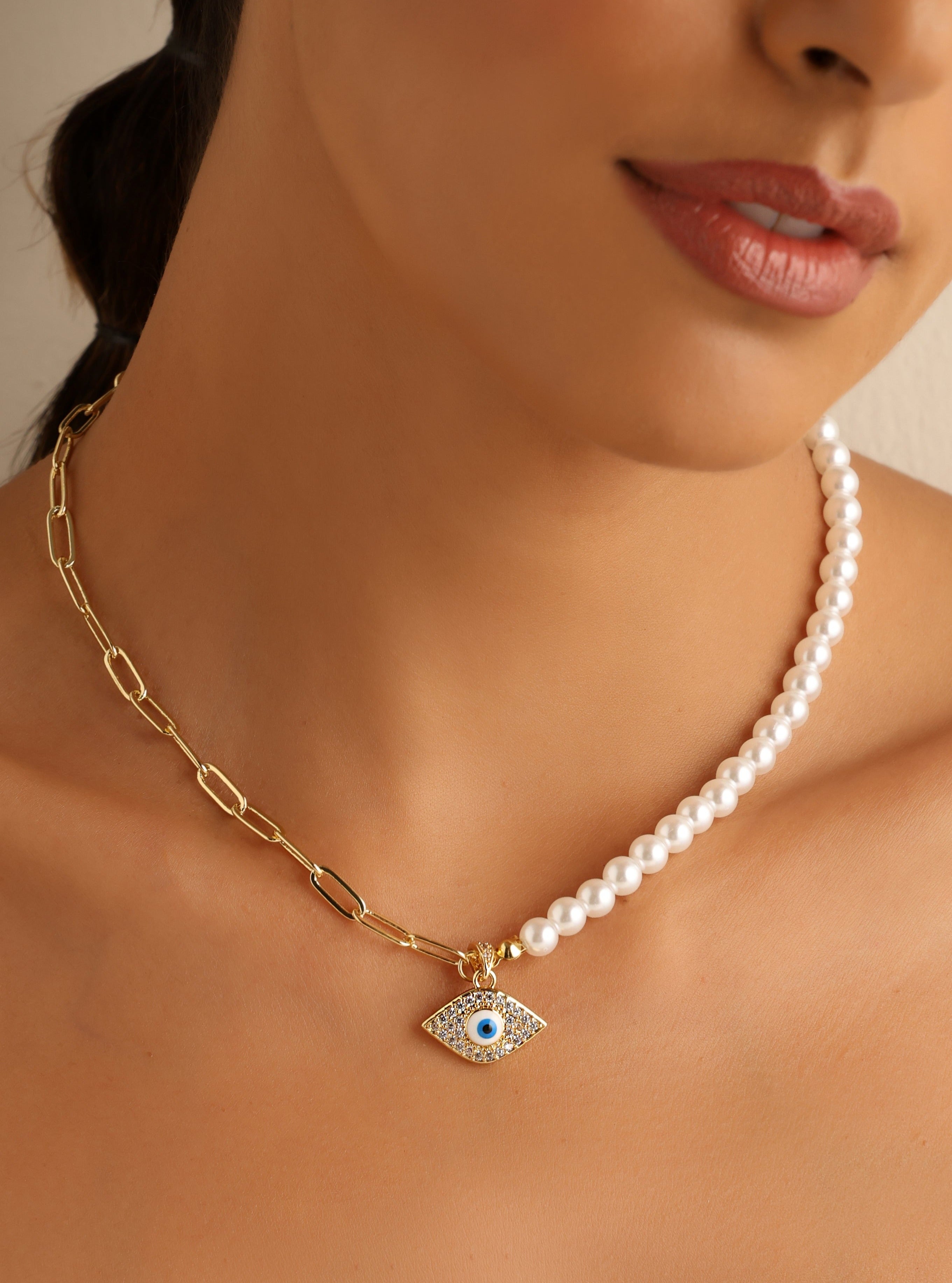 Bold & Beautiful Pearl Evil Eye Necklace