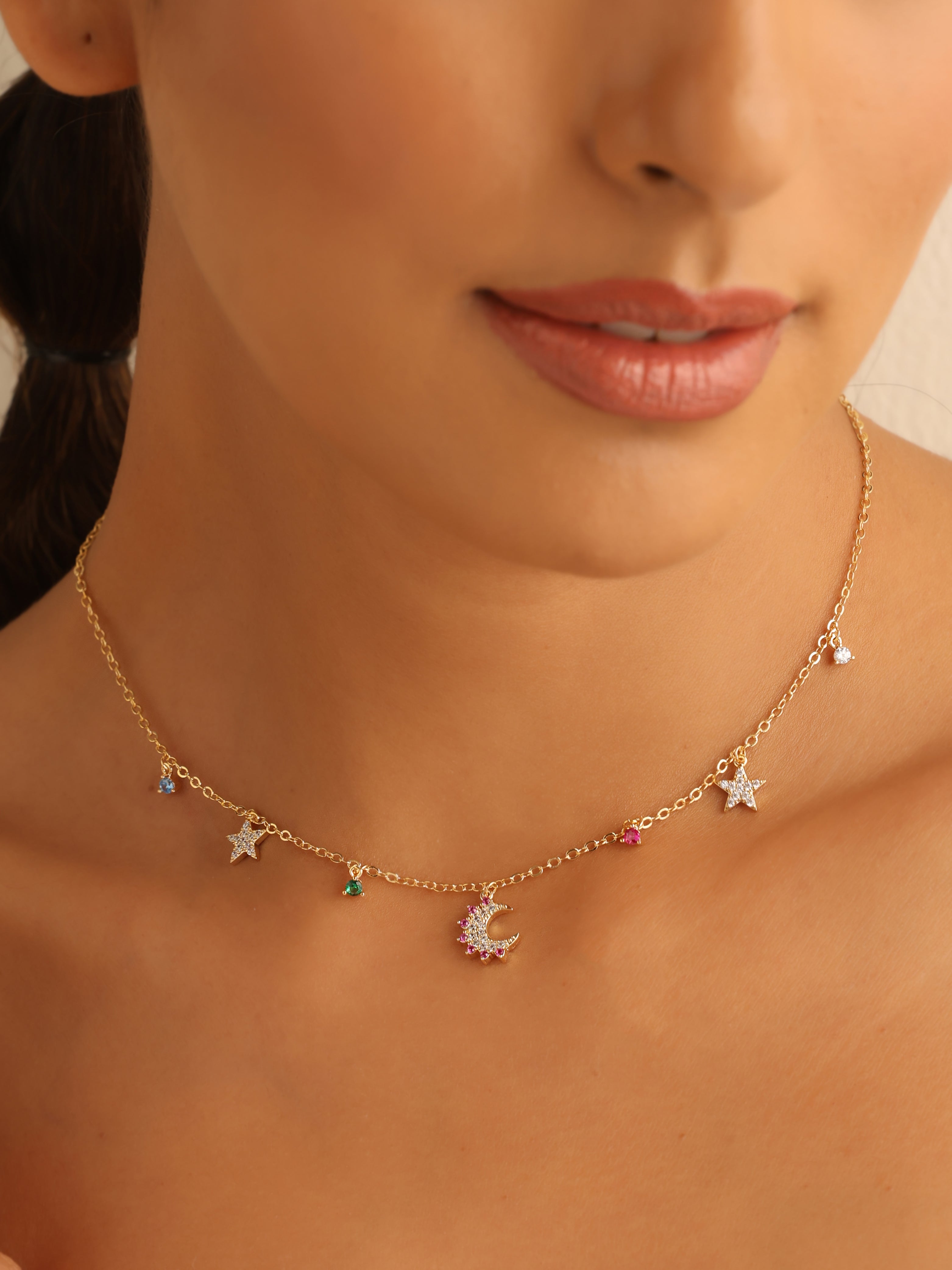 Colorful Moon & Stars Charm Necklace