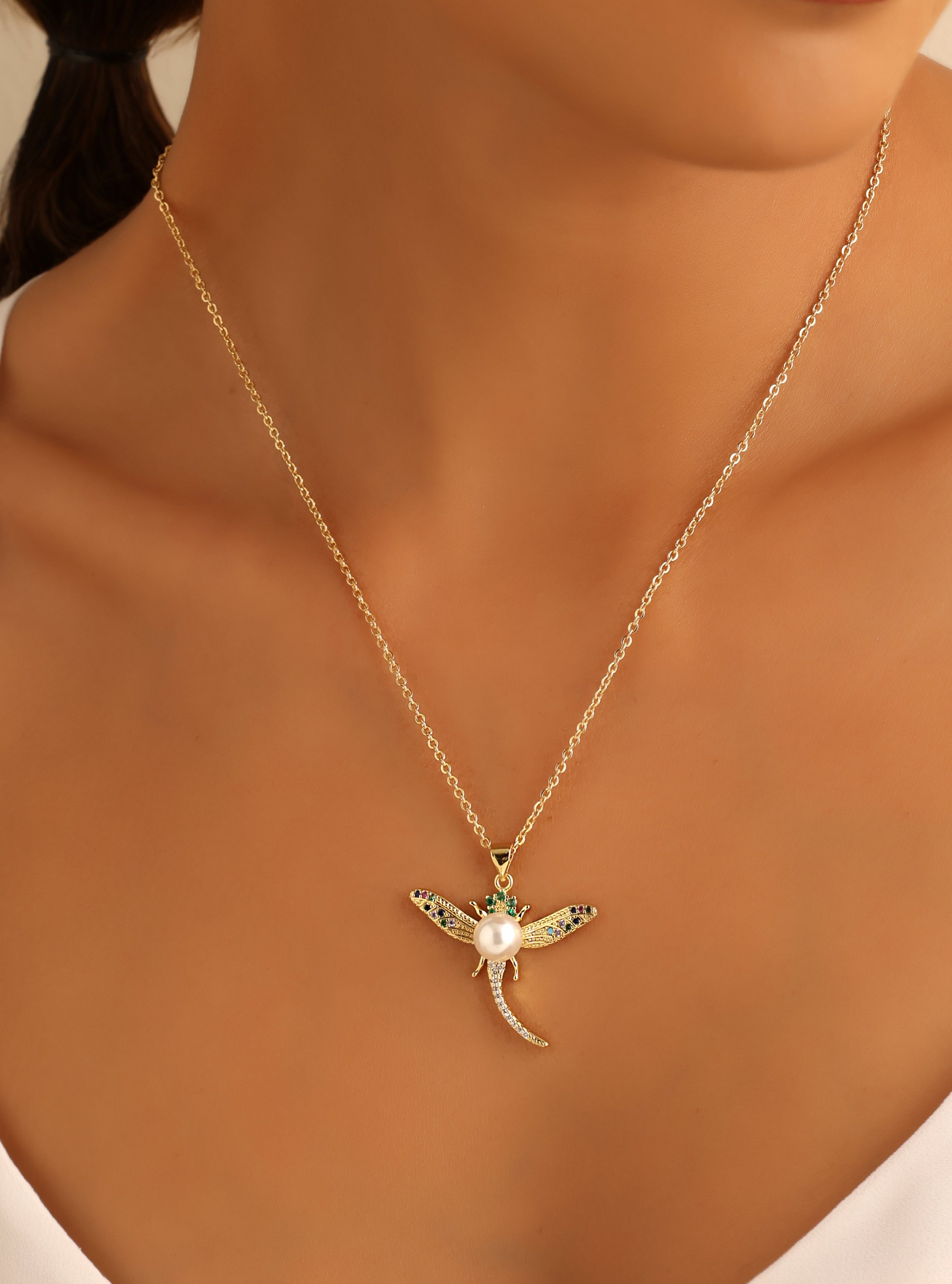 Pearl Dragonfly Necklace