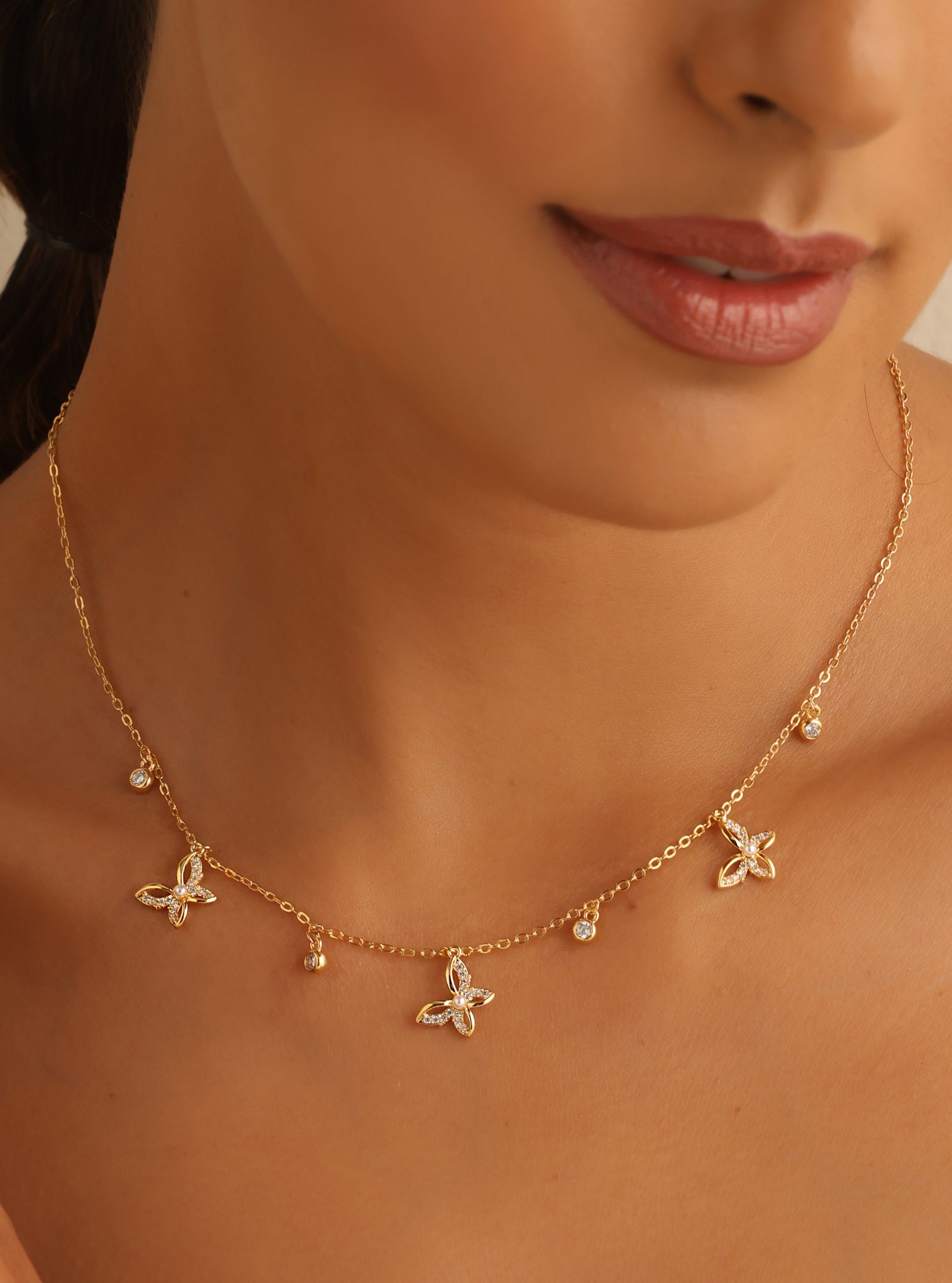 Butterfly Charms Diamante Necklace