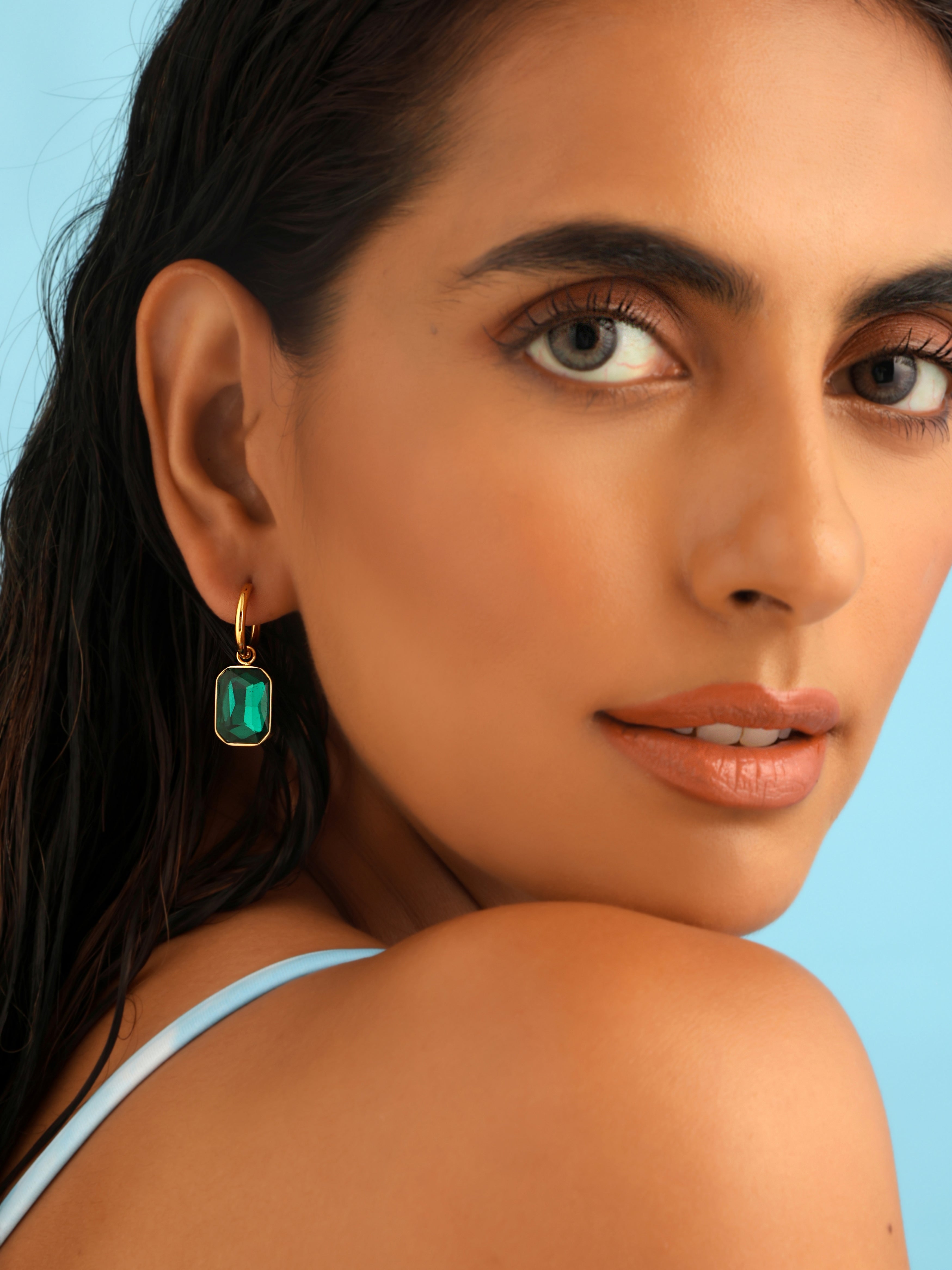 Large Emerald Waterproof Earrings