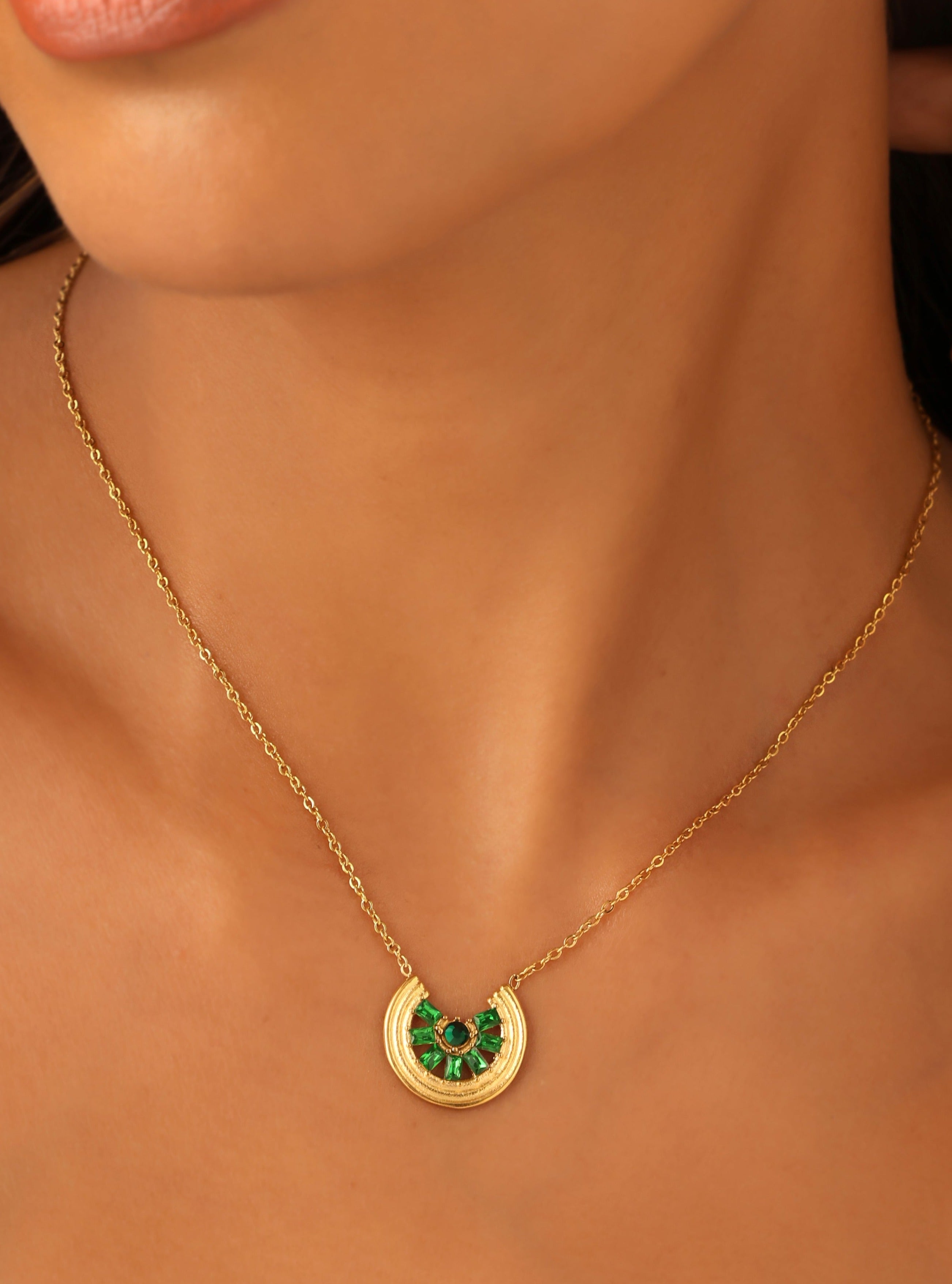 Emerald Horse-Shoe Charm Necklace