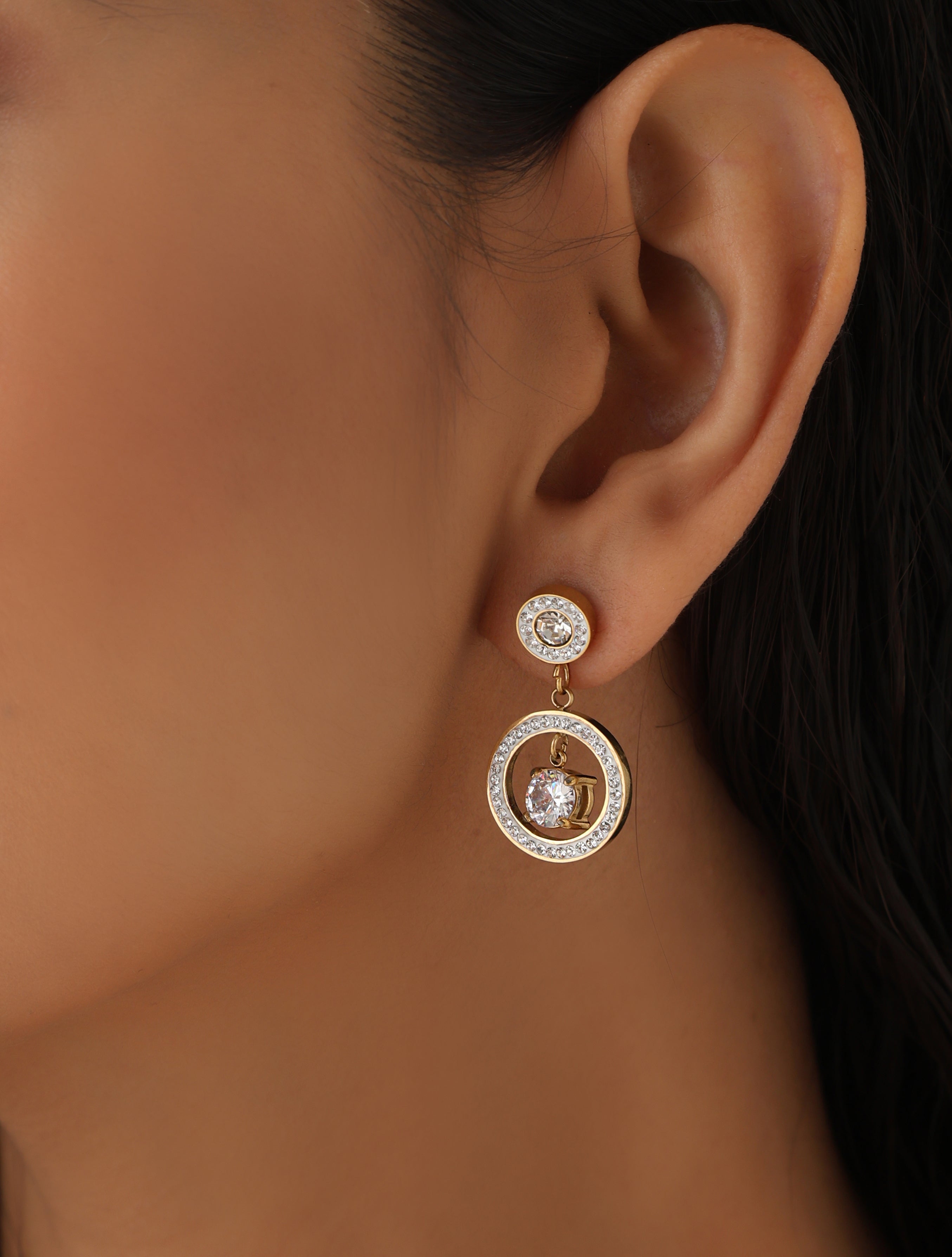 Round Diamante Solitaire Earrings