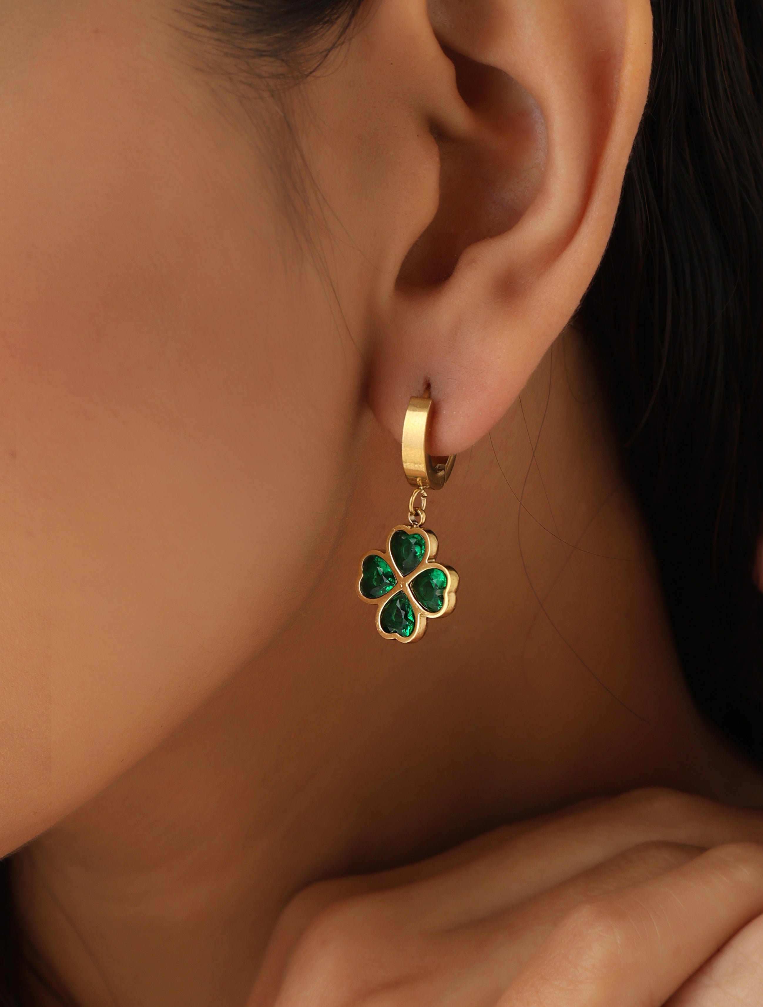 Emerald Hearts Clover Earrings