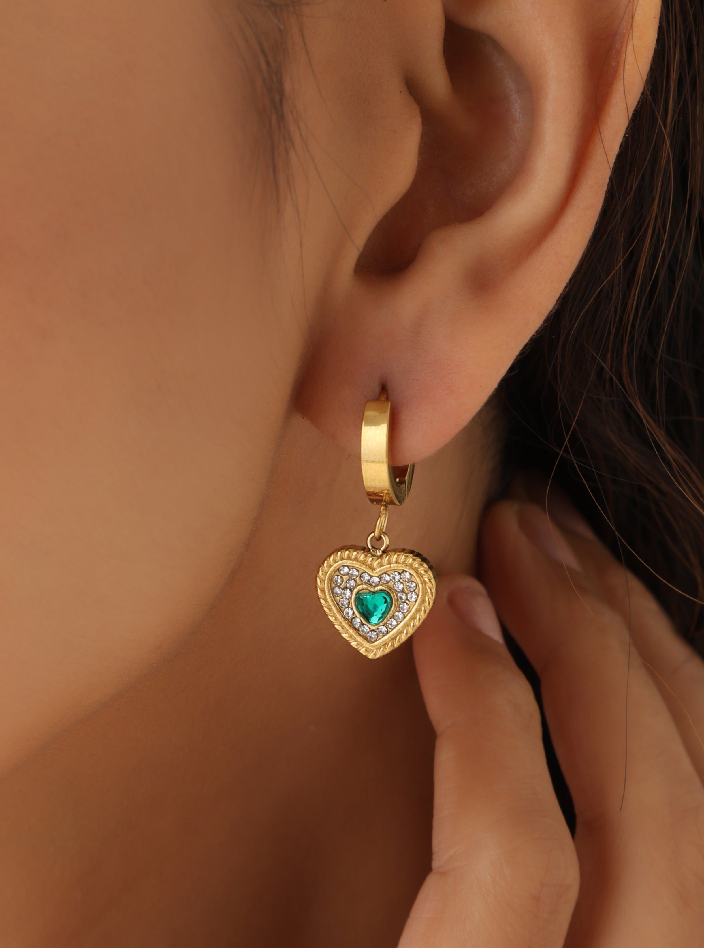 Ciara Heart Emerald Earrings