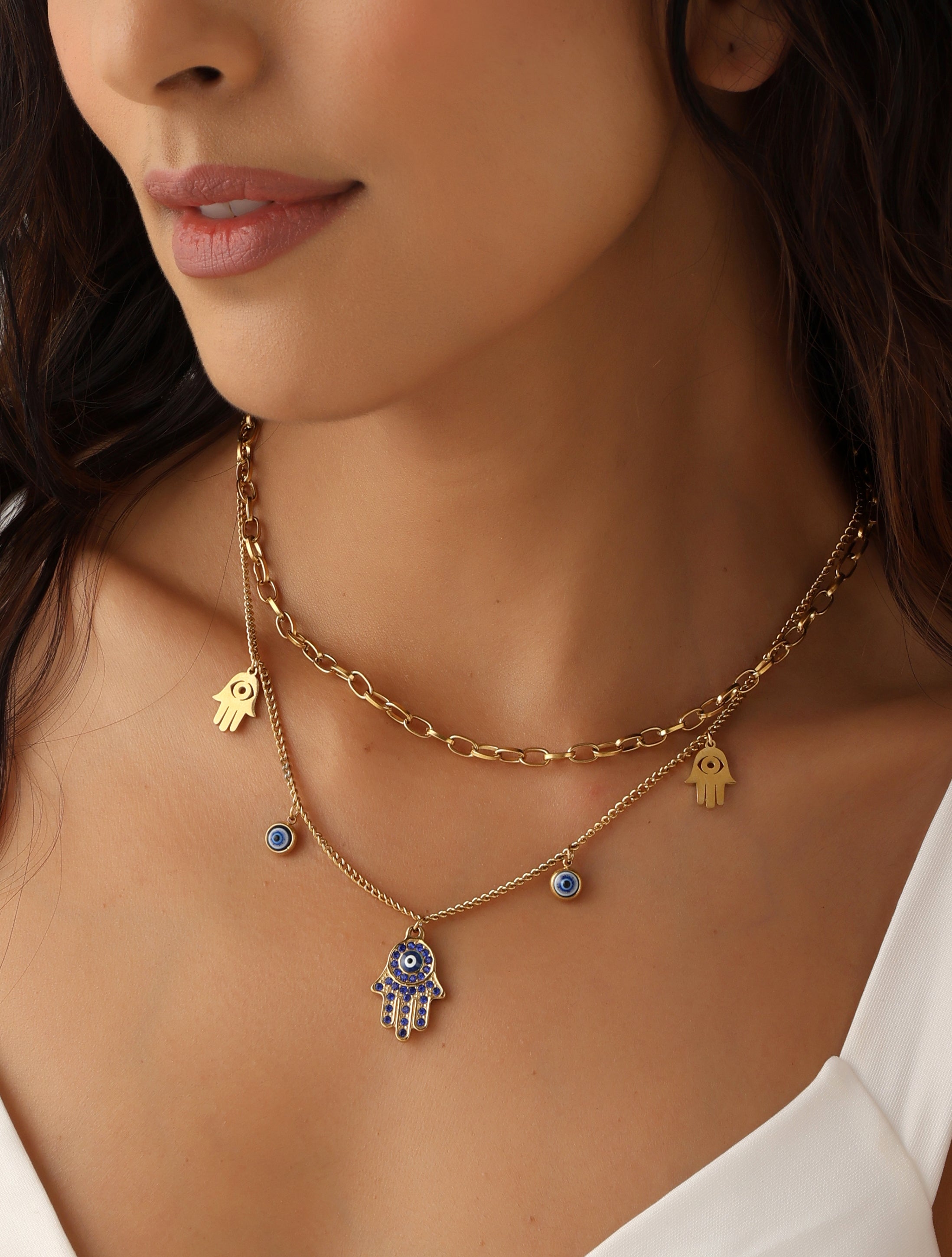 Blue Turkish Hamsa Layered Necklace