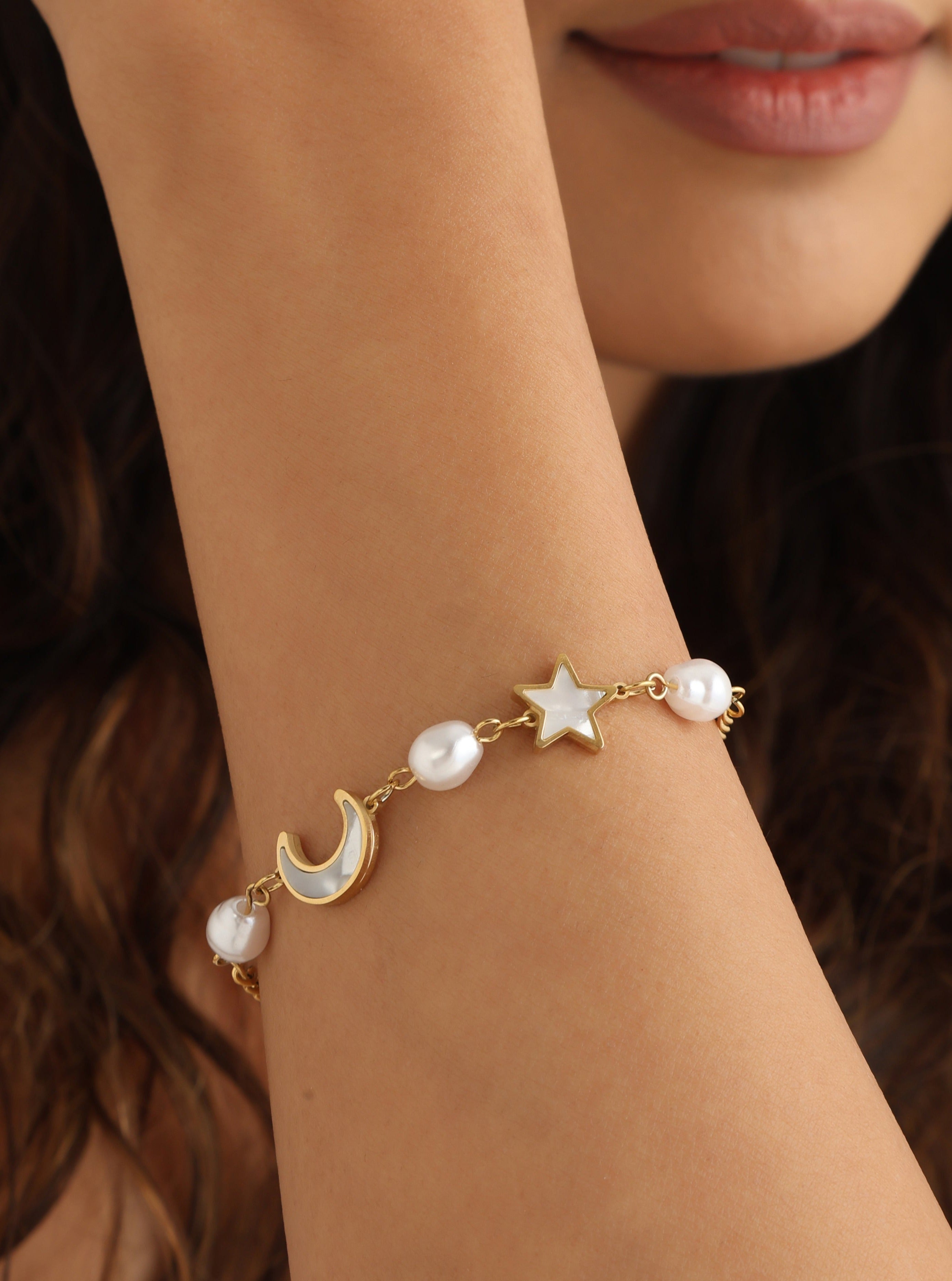 Pearls Moon & Star Summer Bracelet