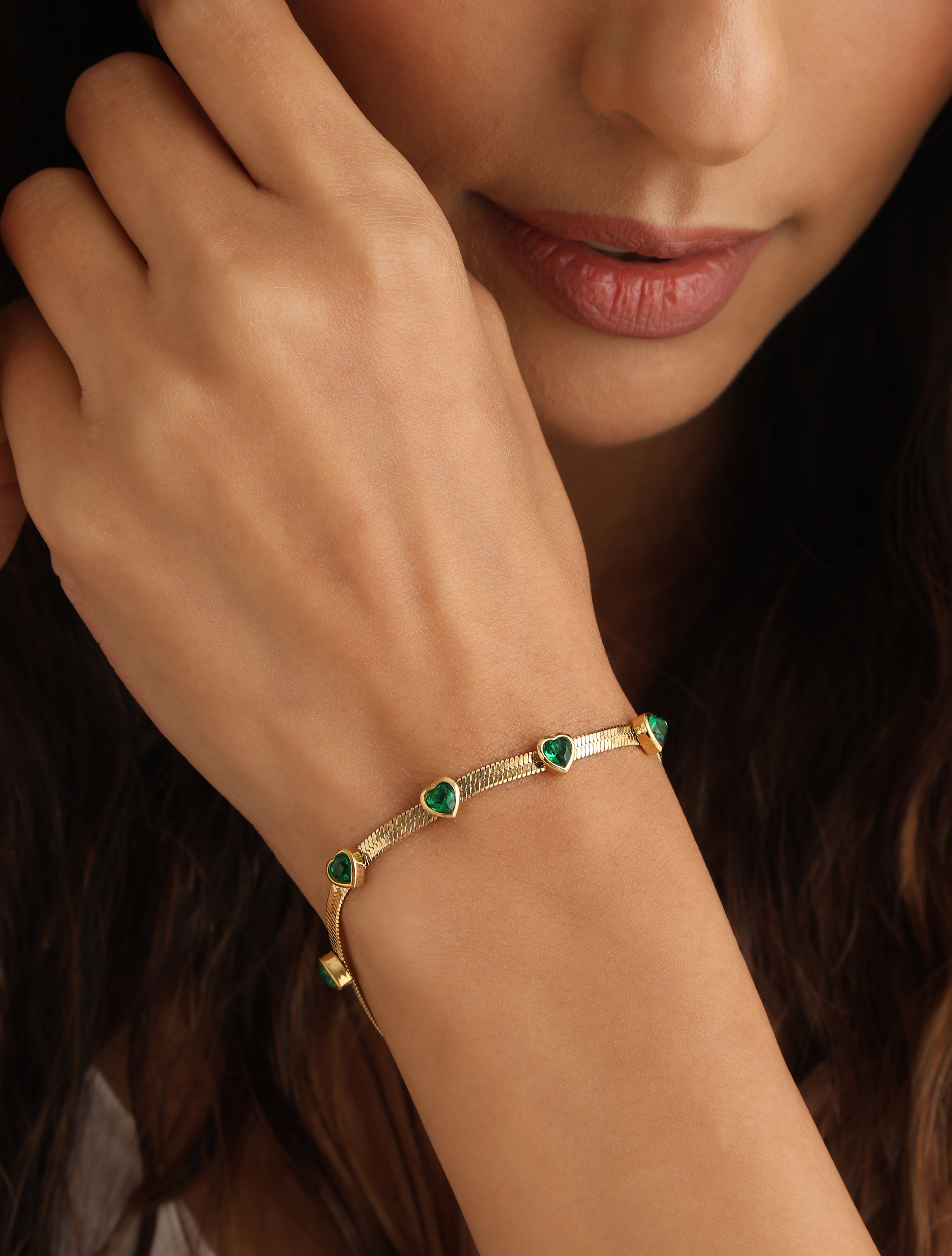 Emerald Hearts Zip Bracelet