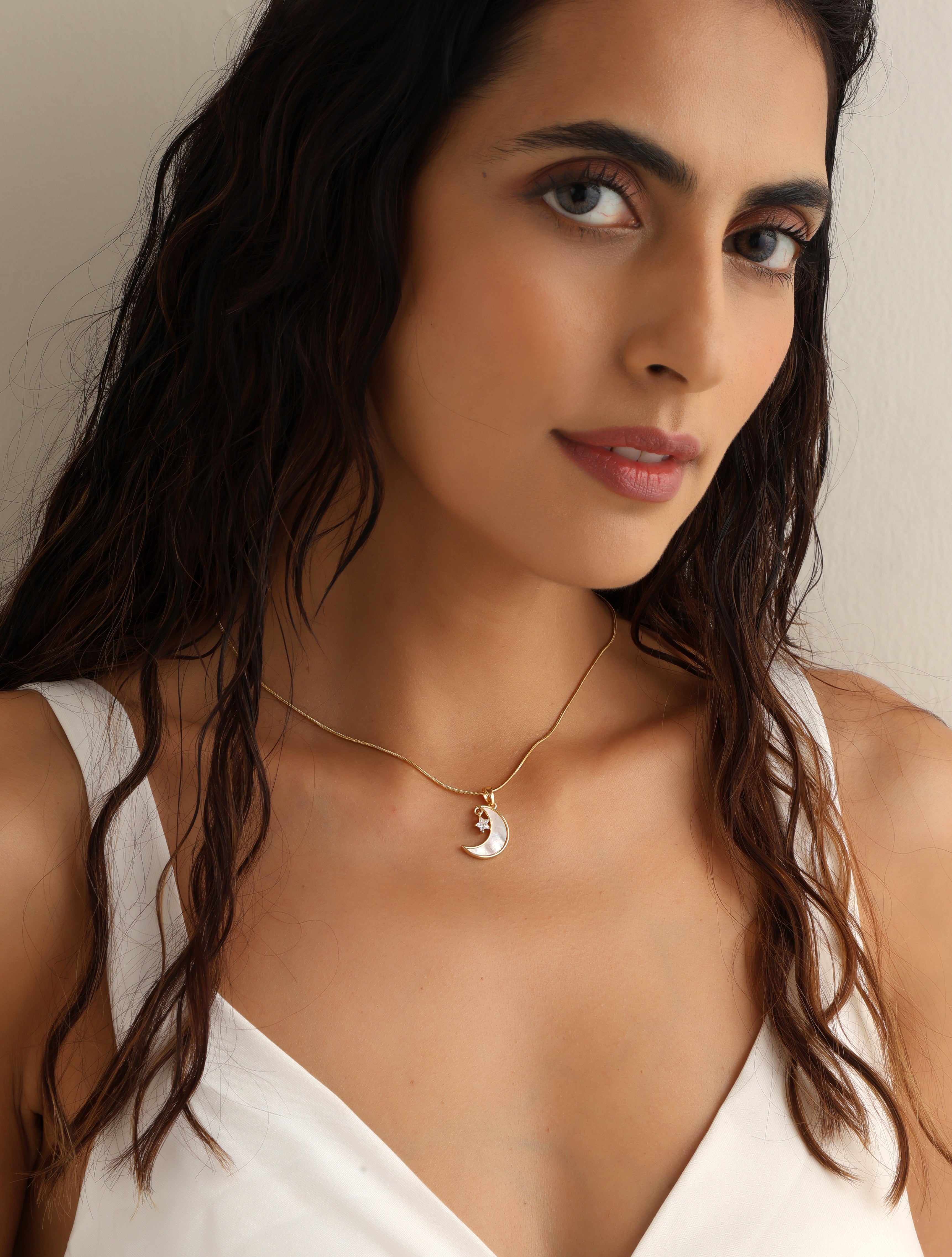 Selenite Moon & Star Necklace