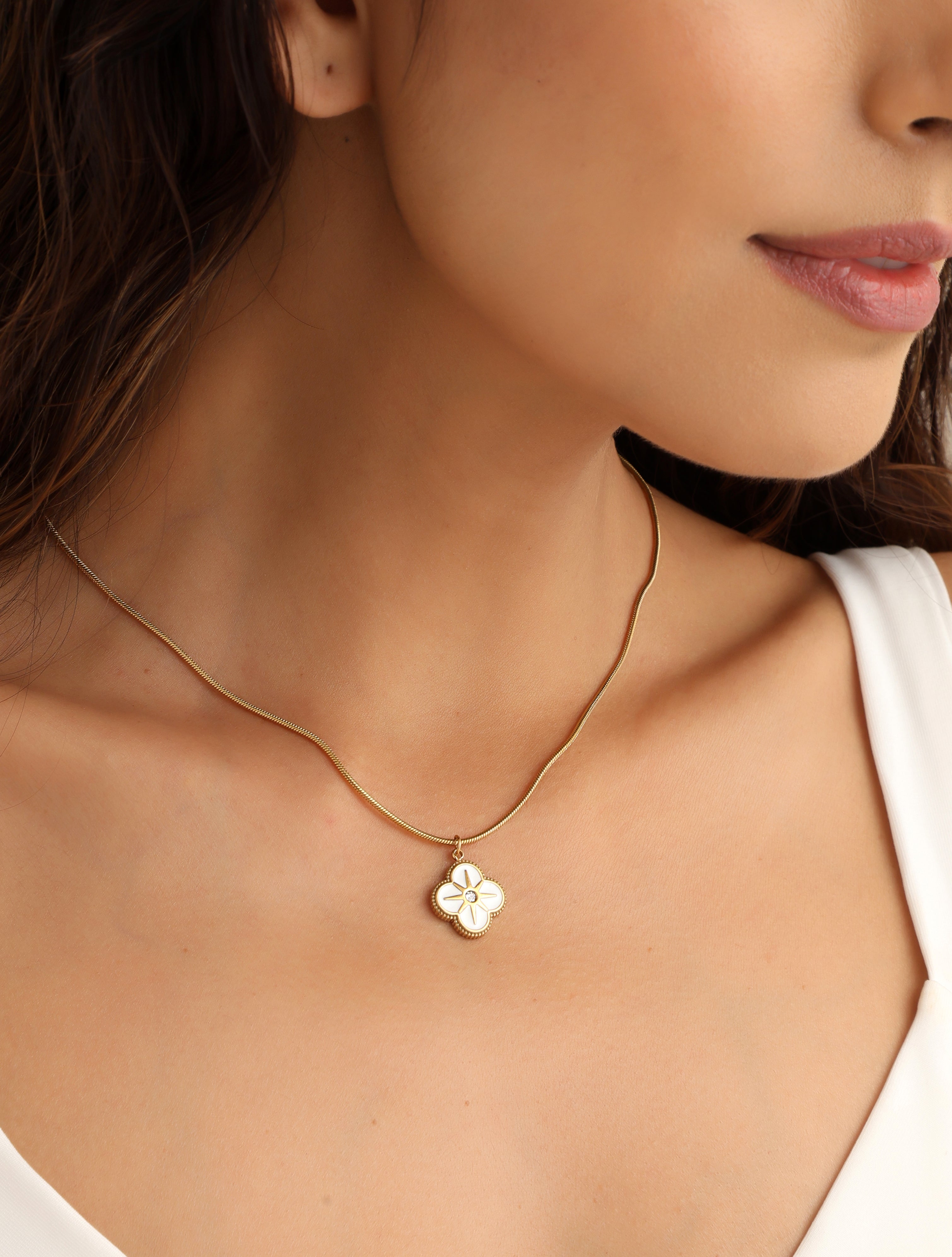 Florence White Clover Necklace